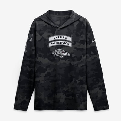  Baltimore Ravens Nike 2026 Salute to Service Sideline Lightweight Hooded Dri-FIT Long Sleeve Top - Black