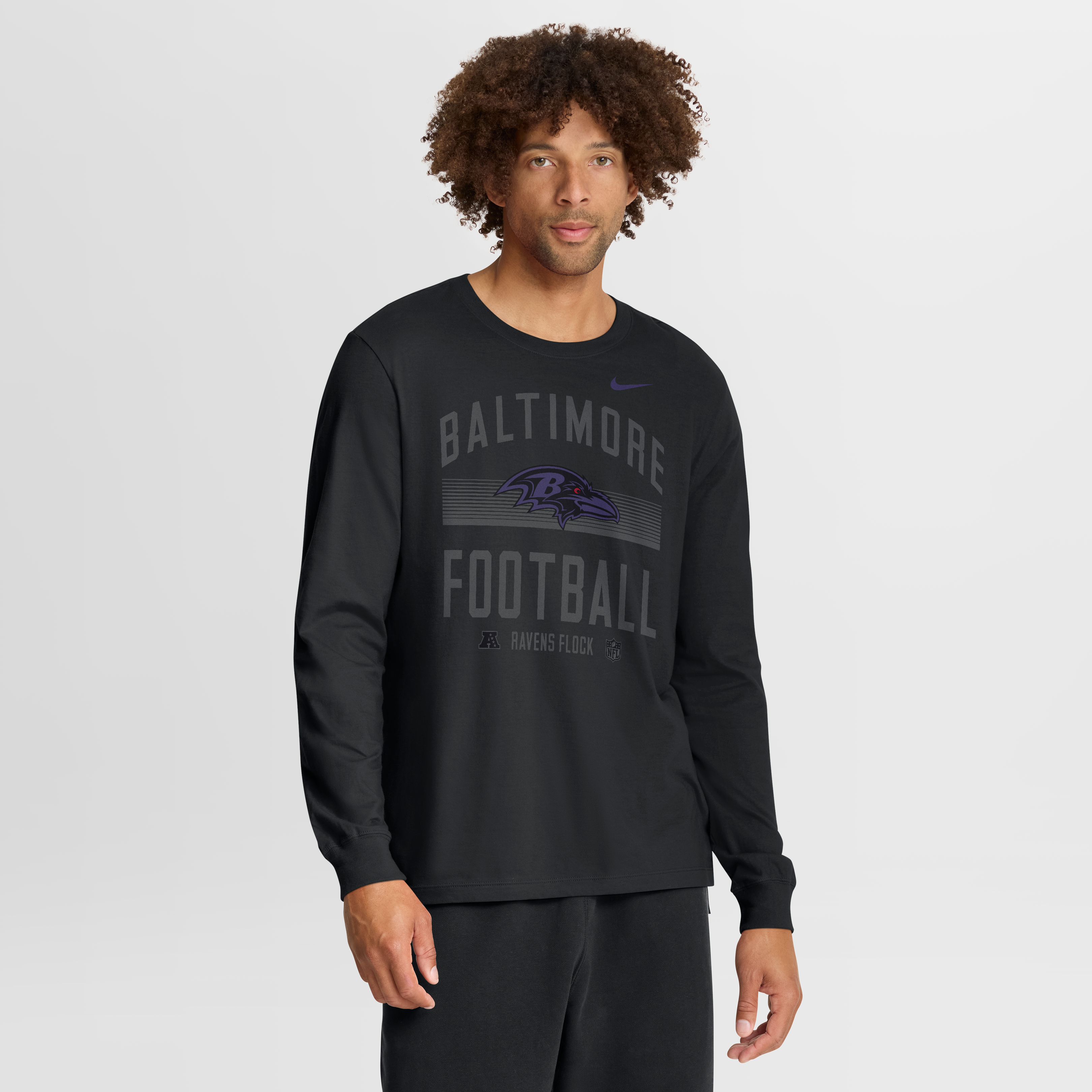 T-shirt à manches longues en coton essentiel Nike Baltimore Ravens noir pour homme