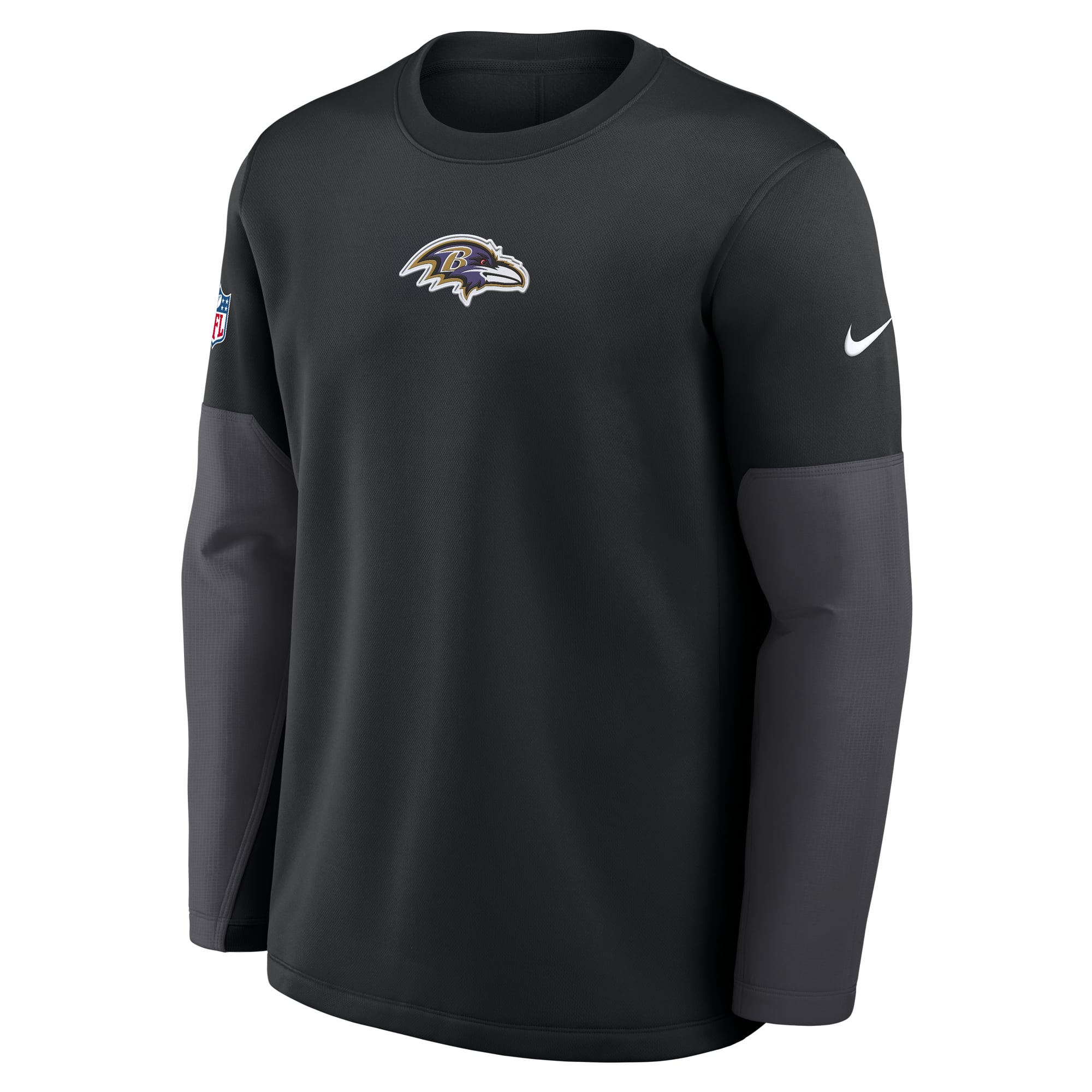 Men's Nike Black Baltimore Ravens Sideline Coaches Midweight Therma-FIT Crew Pullover