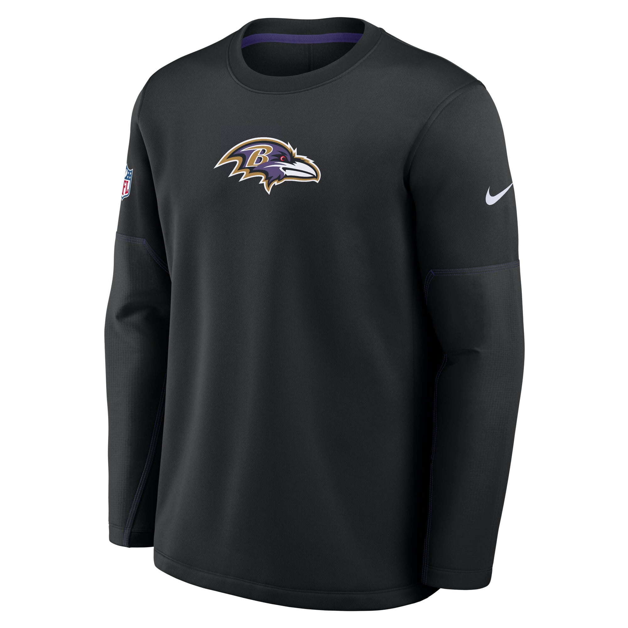 Sweat-shirt Nike Therma-FIT noir pour homme, modèle Baltimore Ravens, édition limitée des entraîneurs.