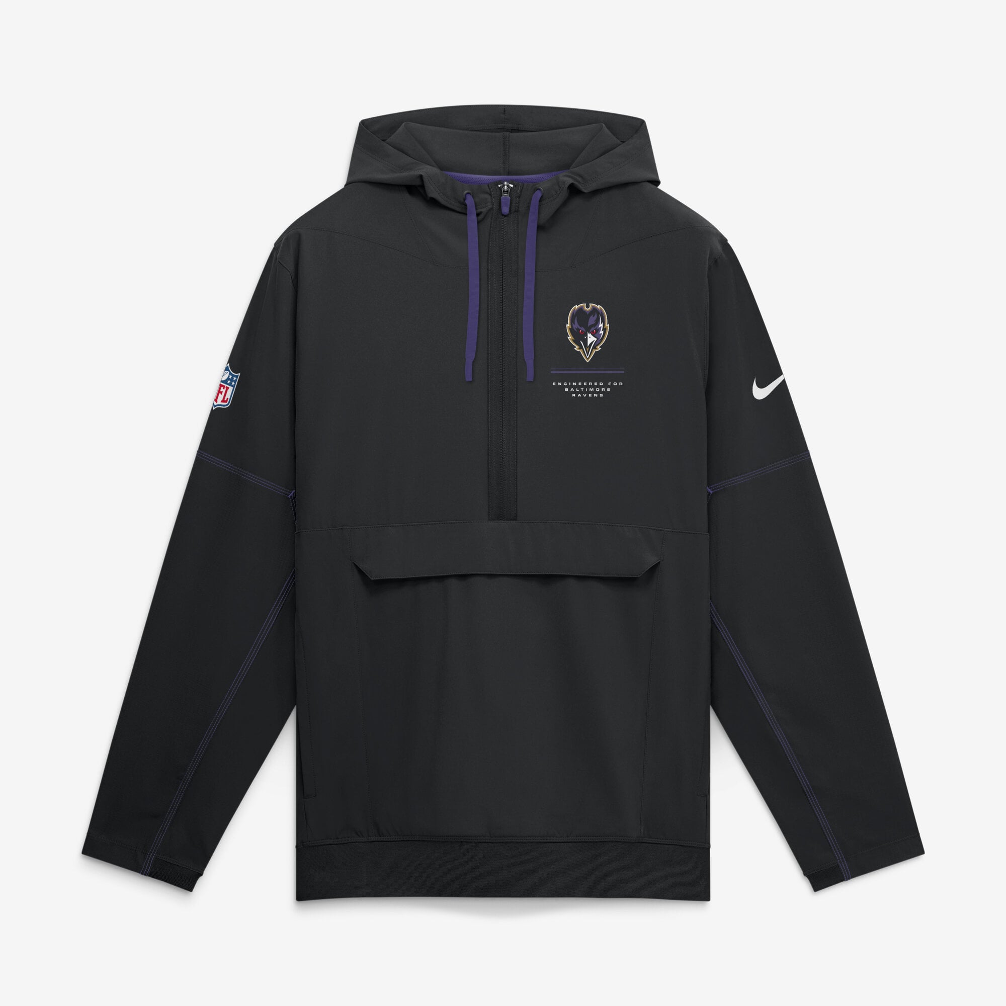 Men's Nike Black Baltimore Ravens Sideline Logo Glory Anorak Half-Zip Hooded Jacket