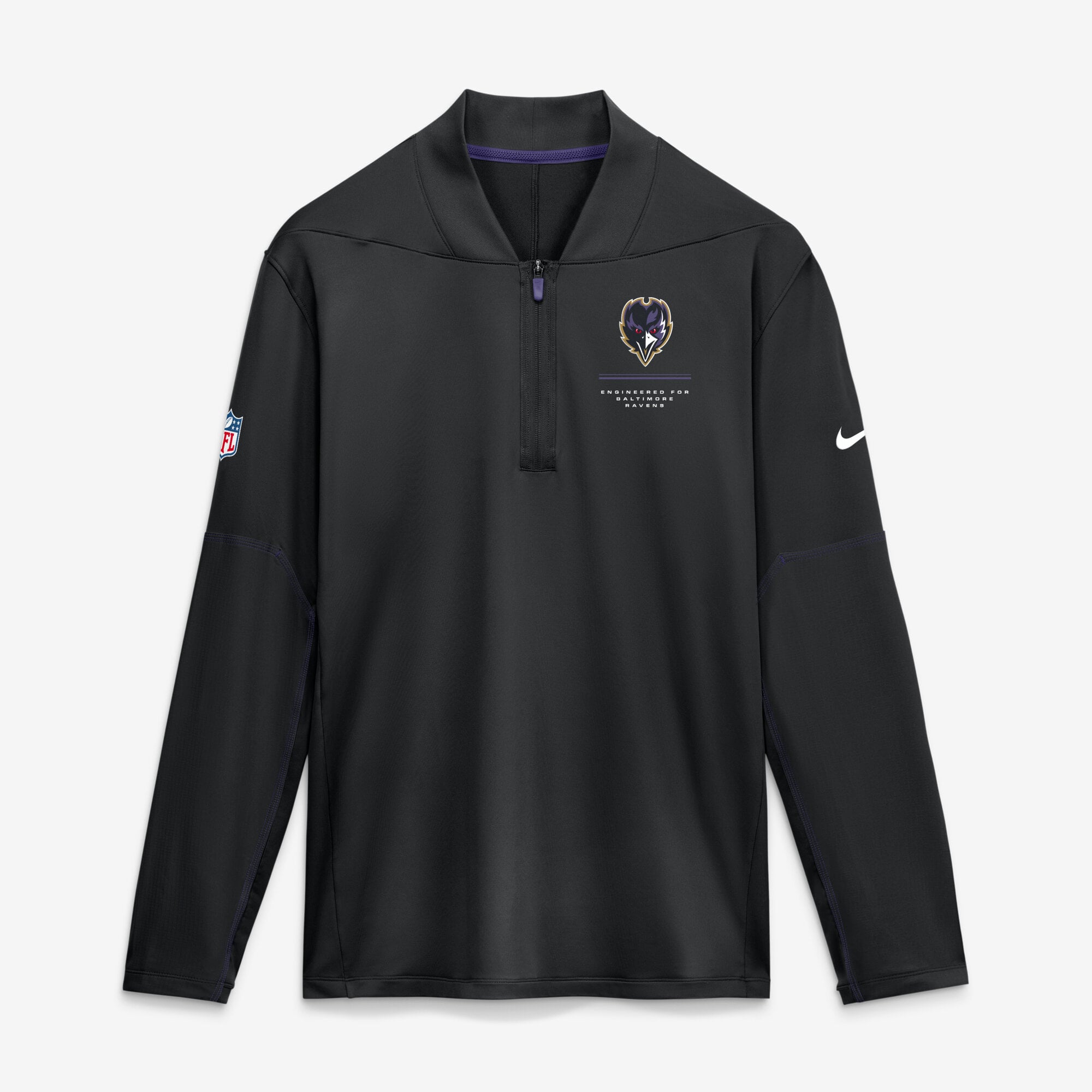 Men's Nike Black Baltimore Ravens Sideline Logo Glory Midweight Dri-FIT Half-Zip Pullover