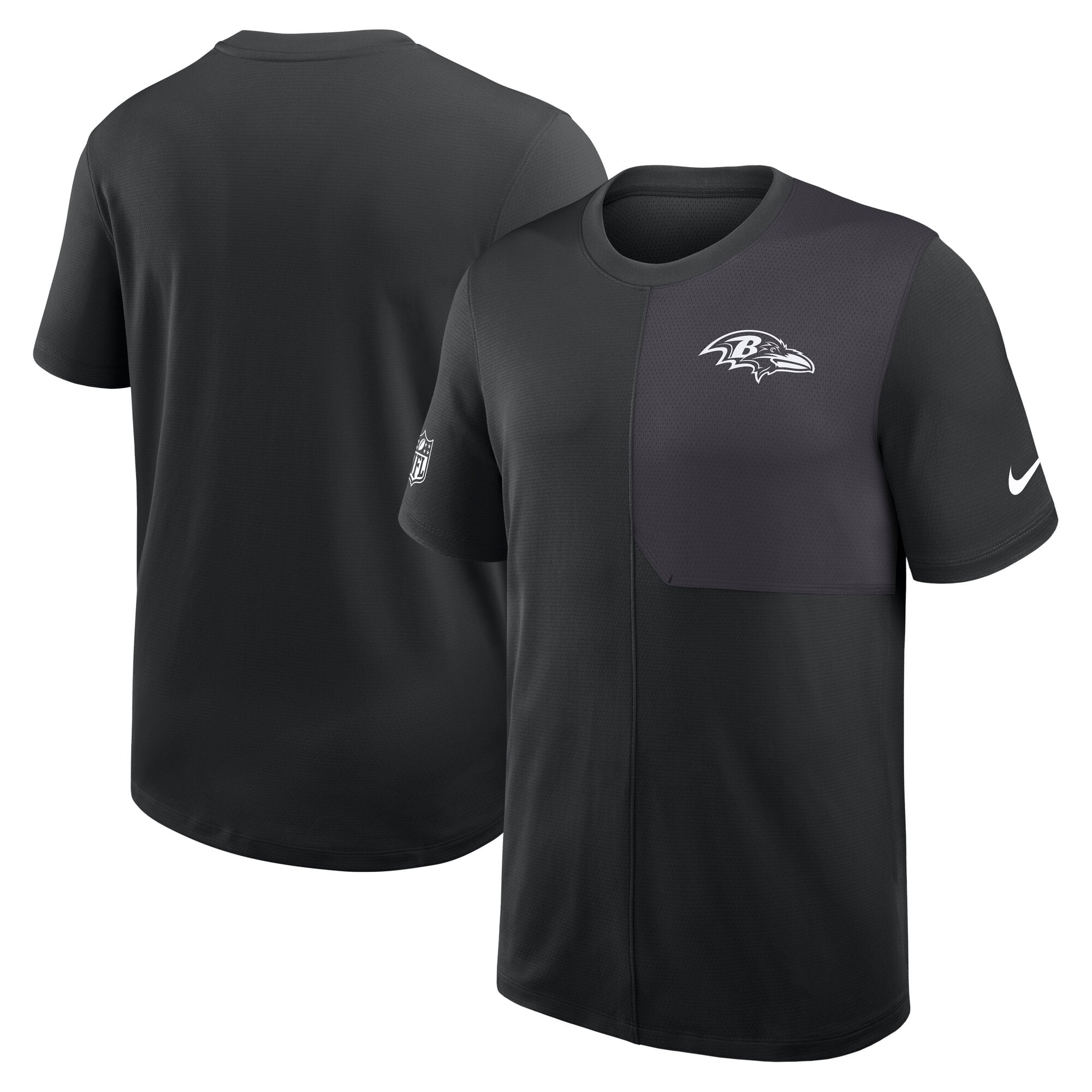 T-shirt d'entraîneur Nike Dri-Fit Sideline UV pour homme, noir, Baltimore Ravens