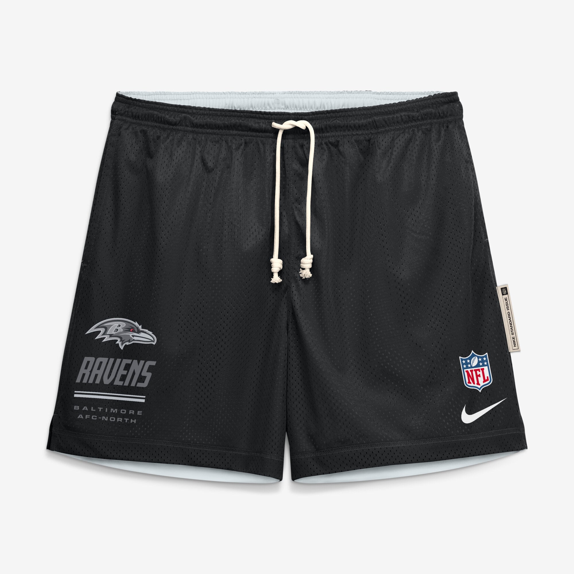 Short réversible Nike Sideline Standard Issue Dri-FIT noir/platine pour homme, modèle Baltimore Ravens.