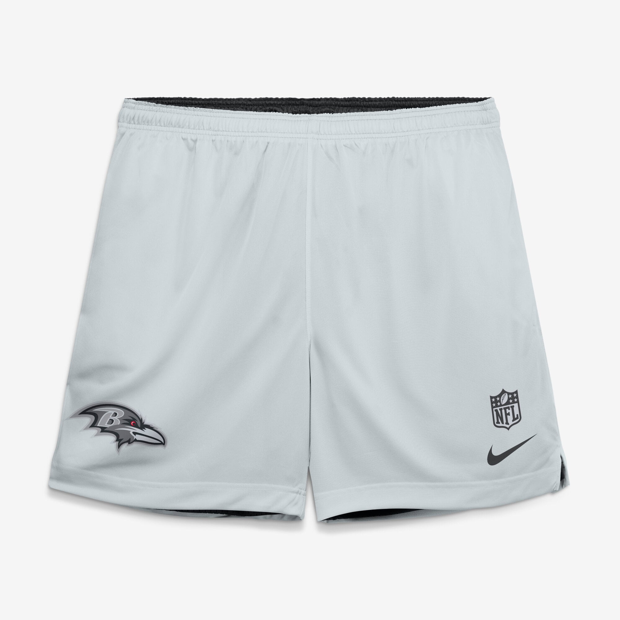 Short réversible Nike Sideline Standard Issue Dri-FIT noir/platine pour homme, modèle Baltimore Ravens.