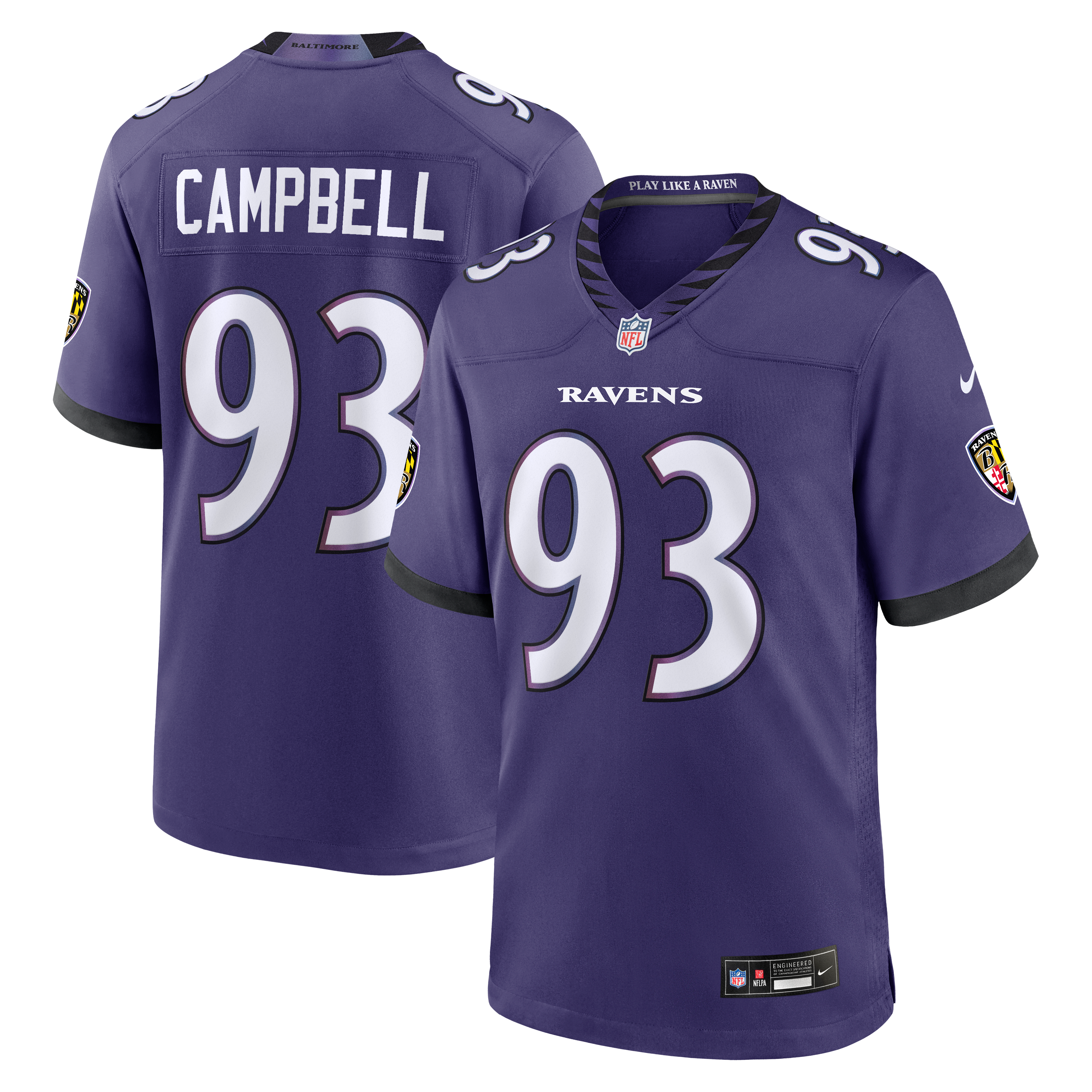 Men's Nike Calais Campbell Purple Baltimore Ravens Team Game Jersey