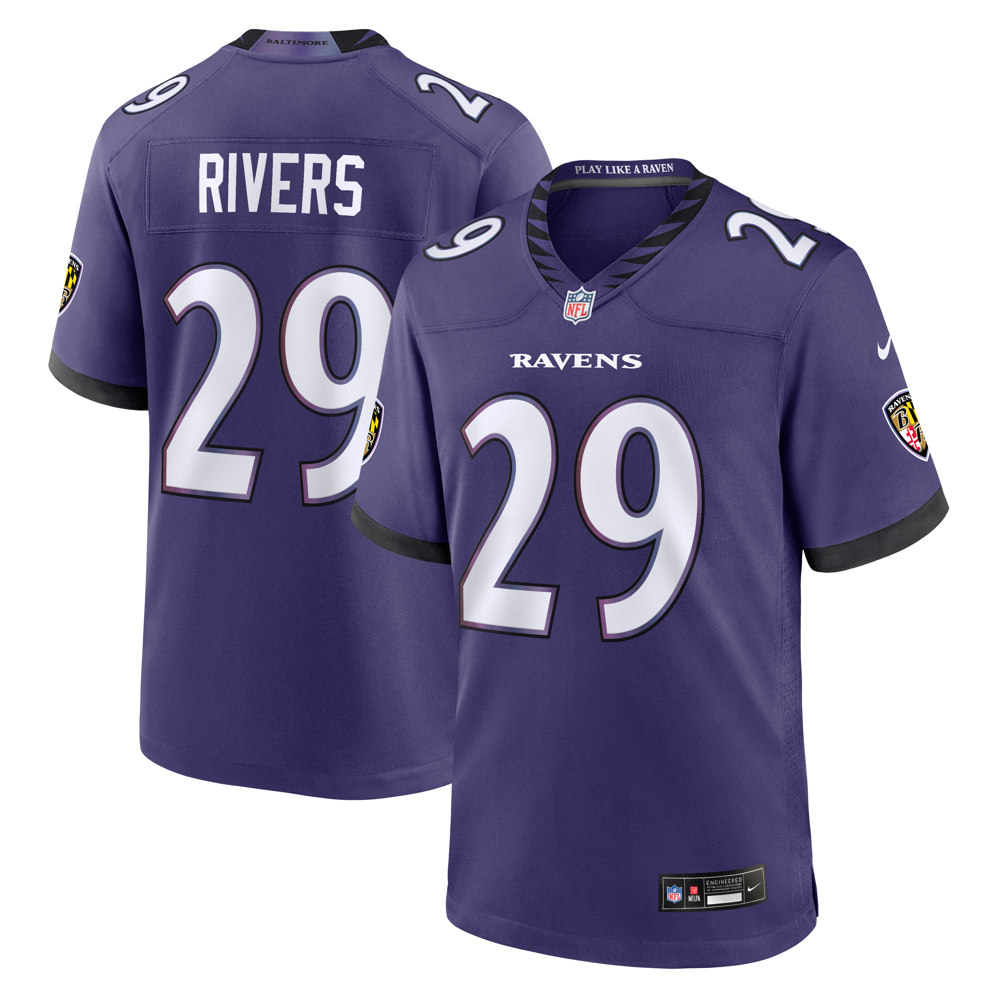 Men's Nike Chandler Rivers Purple Baltimore Ravens Team Game Jersey