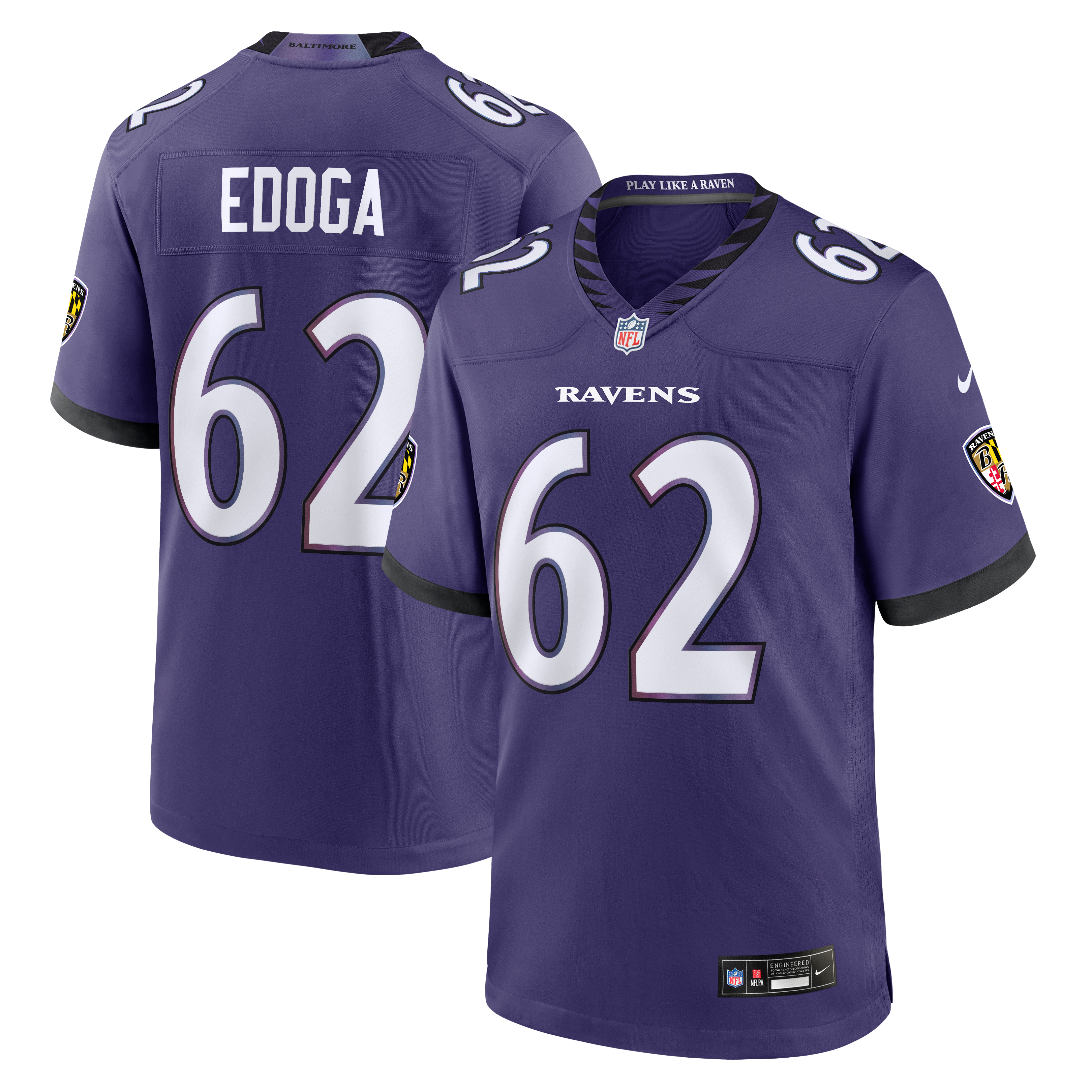 Maillot de match Nike Chuma Edoga violet des Ravens Baltimore pour homme