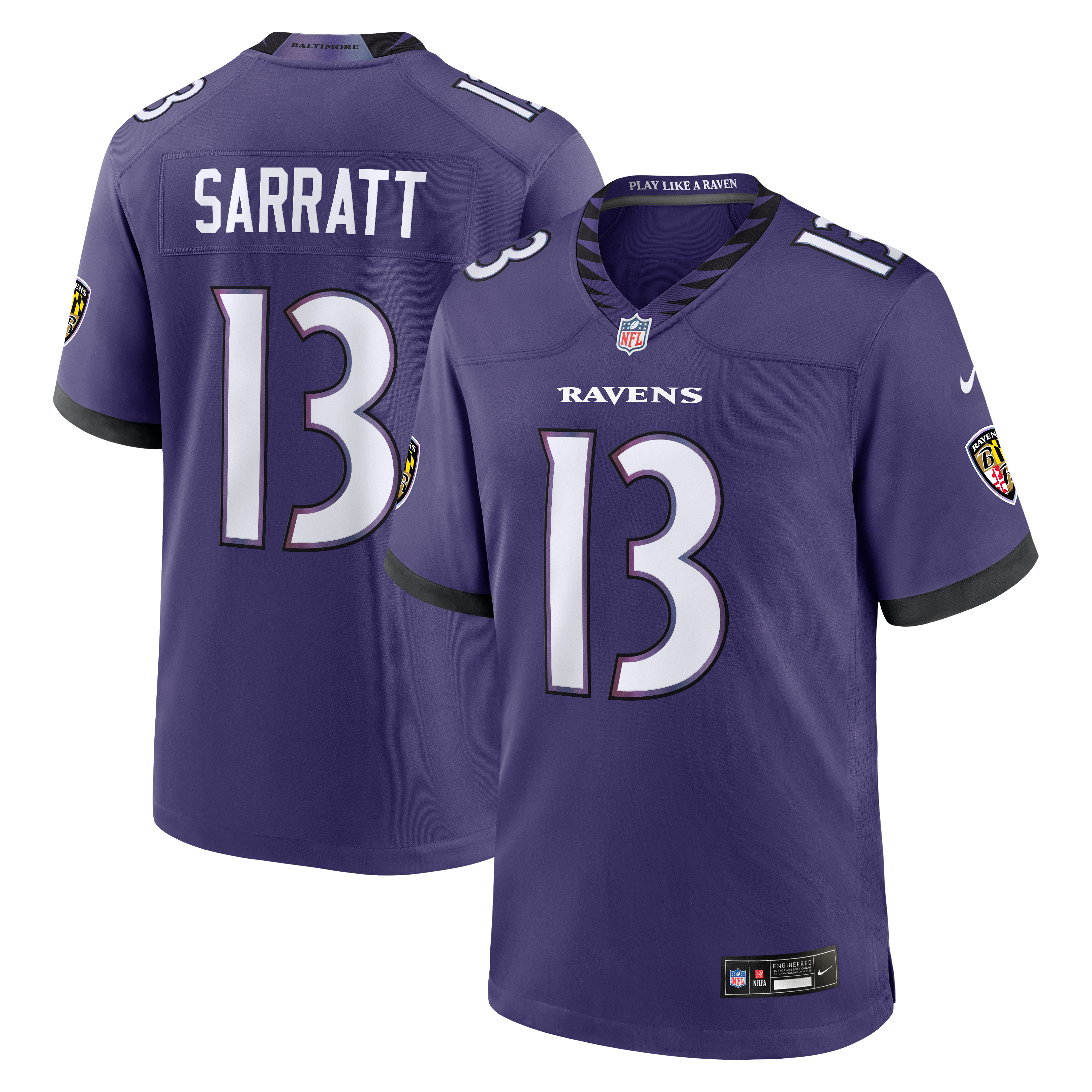 Men's Nike Elijah Sarratt Purple Baltimore Ravens Team Game Jersey