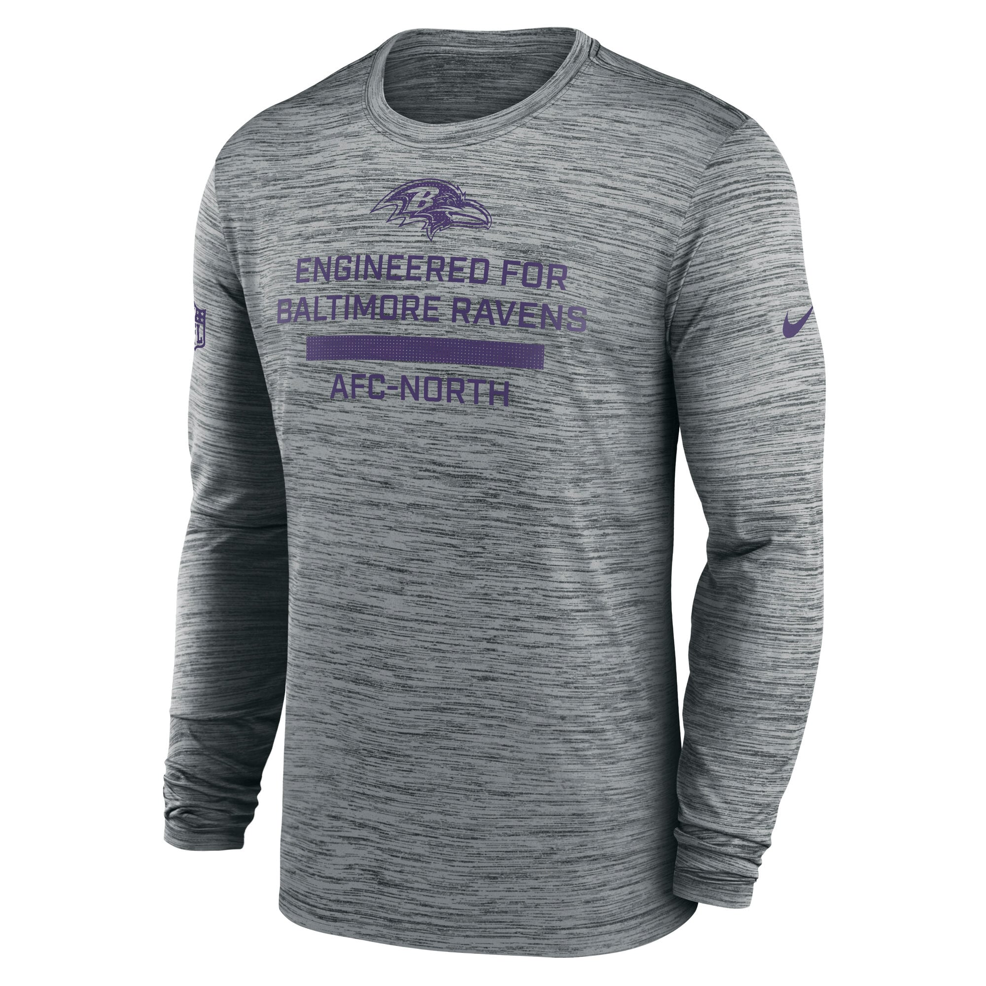 T-shirt à manches longues Nike gris Baltimore Ravens Sideline Velocity Dri-FIT pour homme