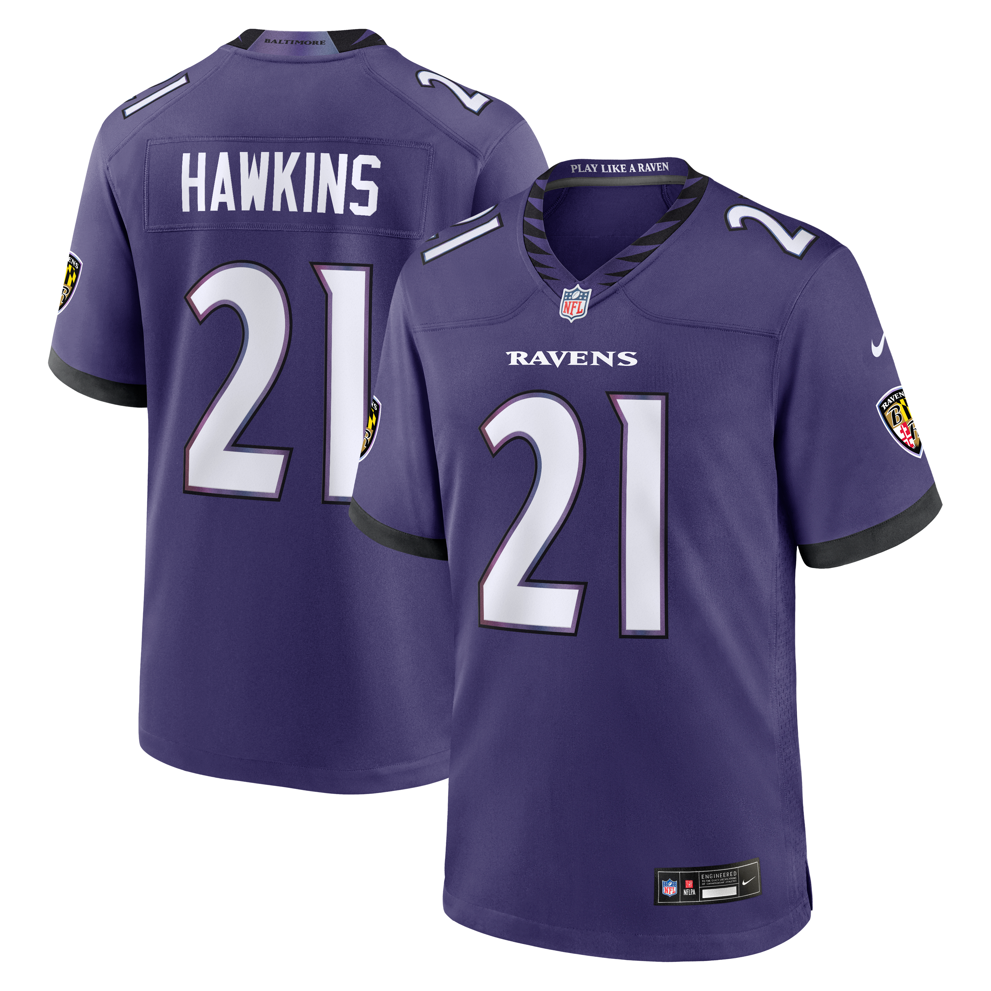 Men's Nike Jaylinn Hawkins Purple Baltimore Ravens Team Game Jersey