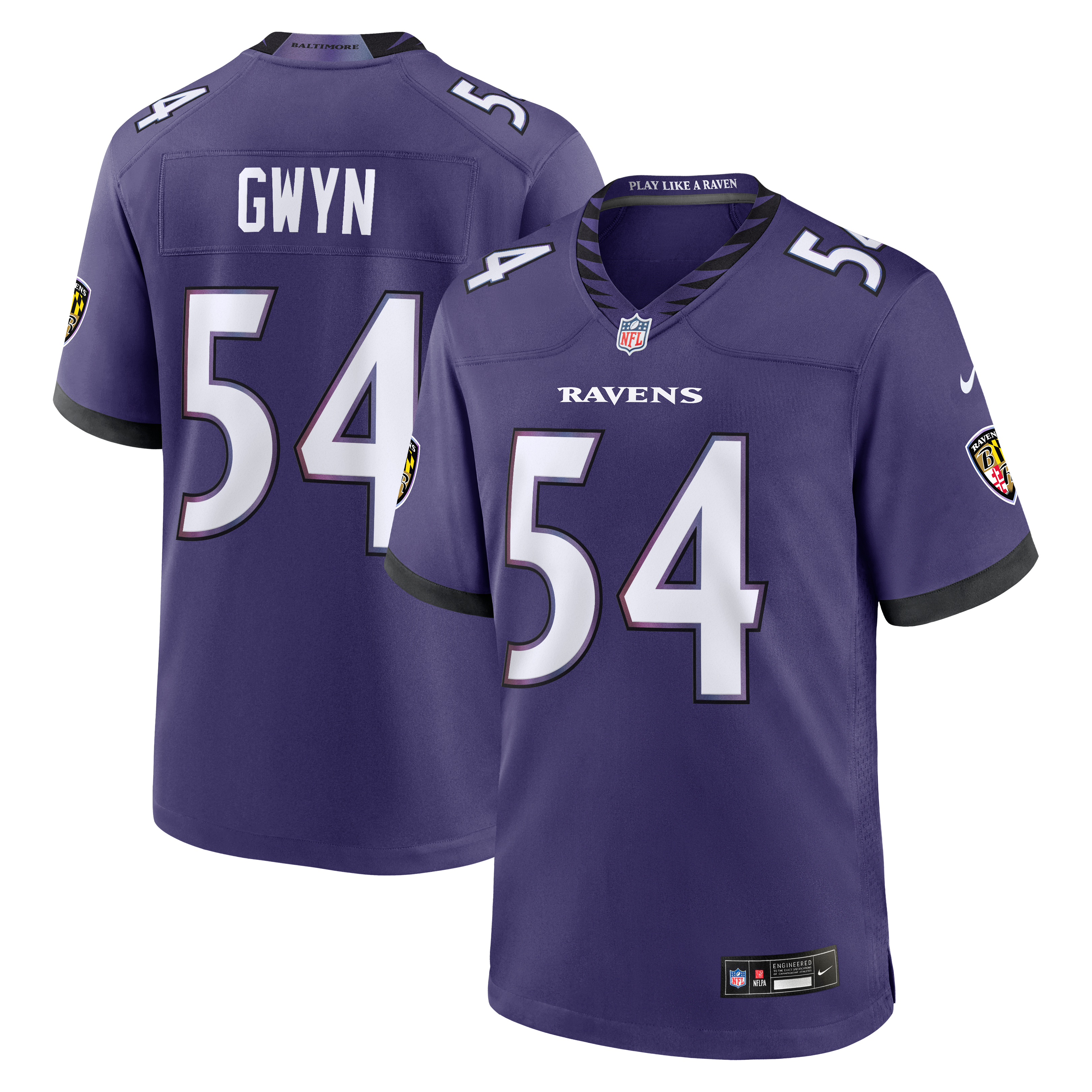 Men's Nike Jovaughn Gwyn Purple Baltimore Ravens Team Game Jersey
