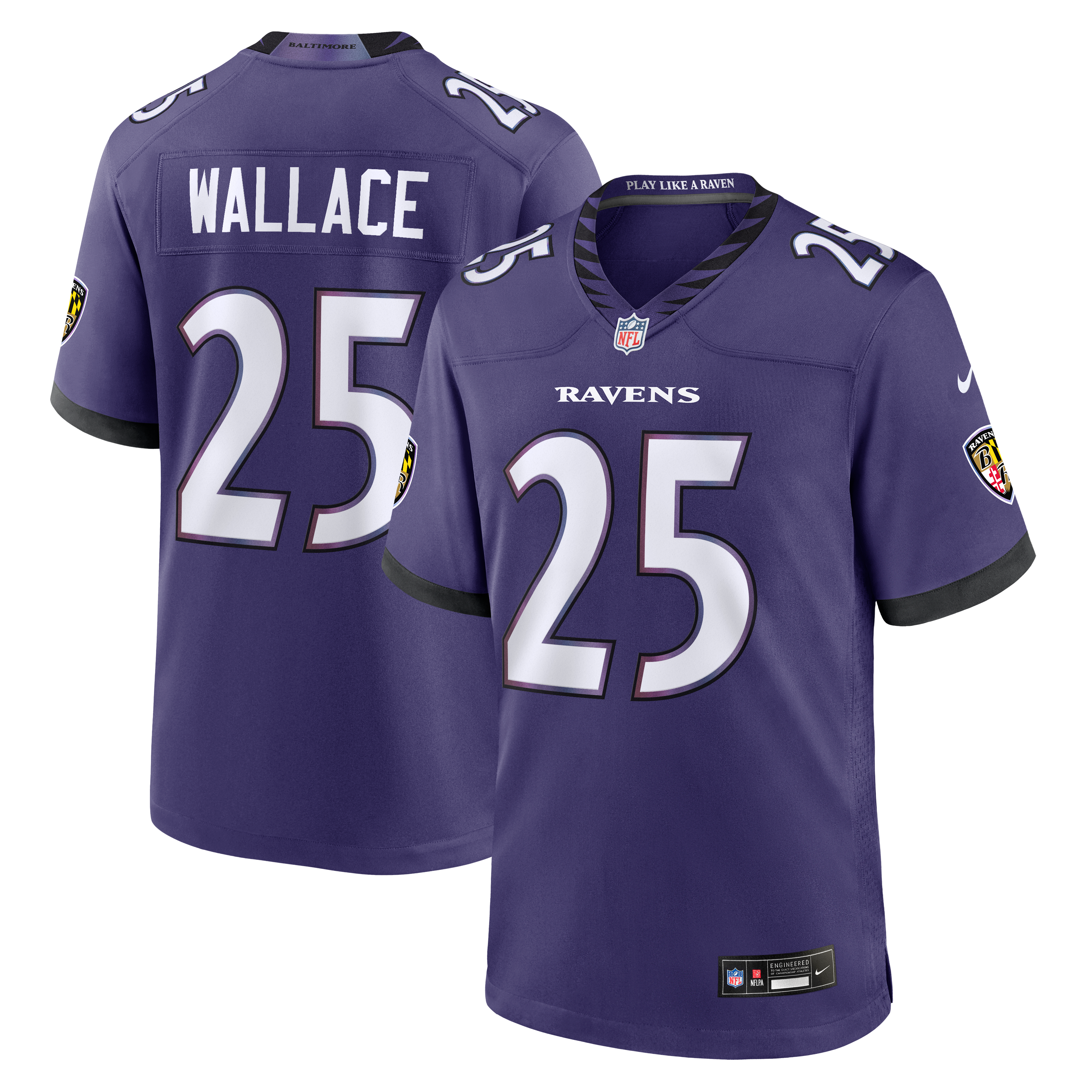 Maillot de match Nike K'Von Wallace violet des Ravens Baltimore pour homme