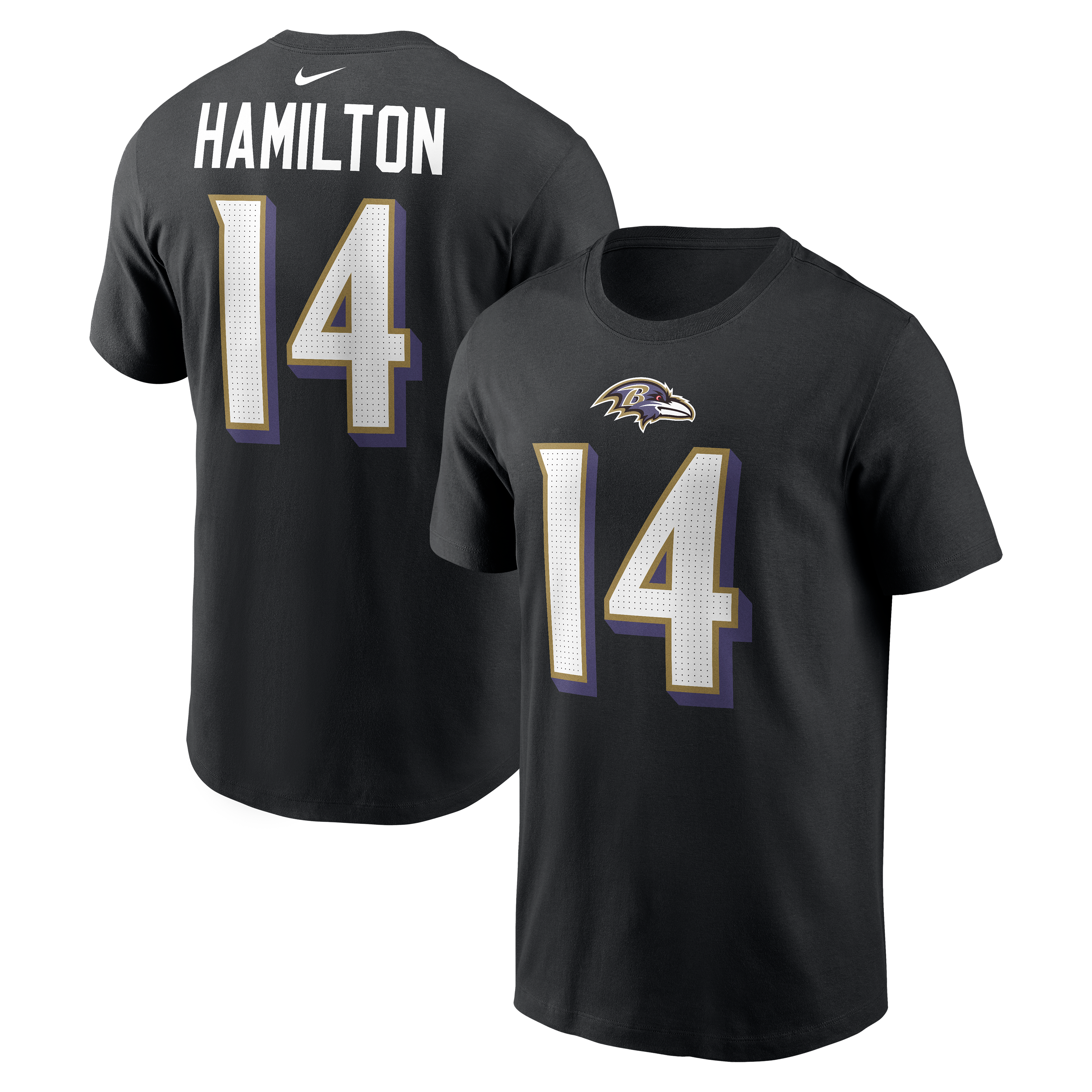 T-shirt Nike Kyle Hamilton noir pour homme, avec nom et numéro des Ravens de Baltimore