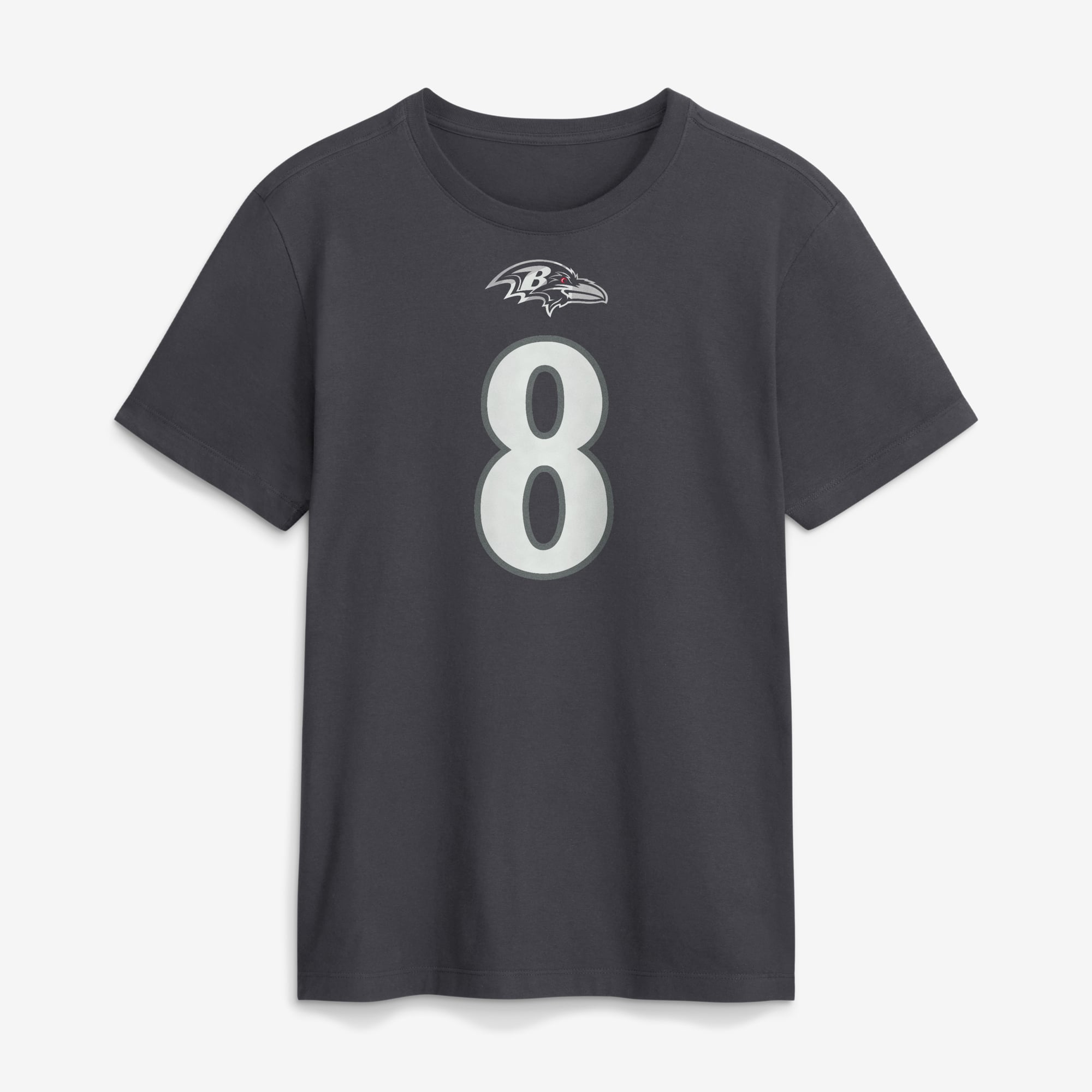 T-shirt Nike Lamar Jackson anthracite Baltimore Ravens pour homme, avec nom et numéro