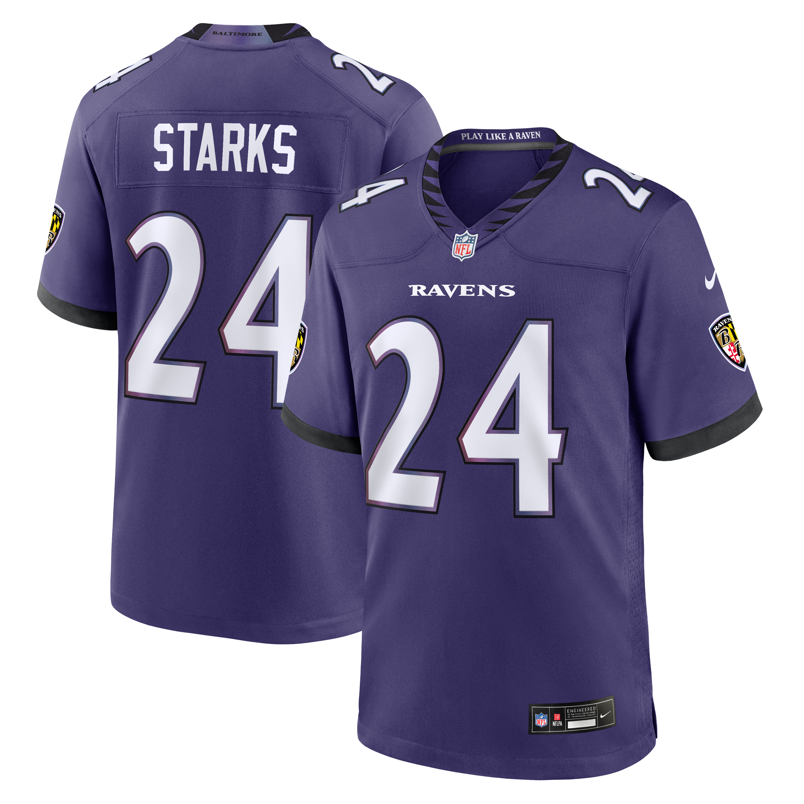 Maillot de match Nike Malaki Starks violet des Ravens Baltimore pour homme