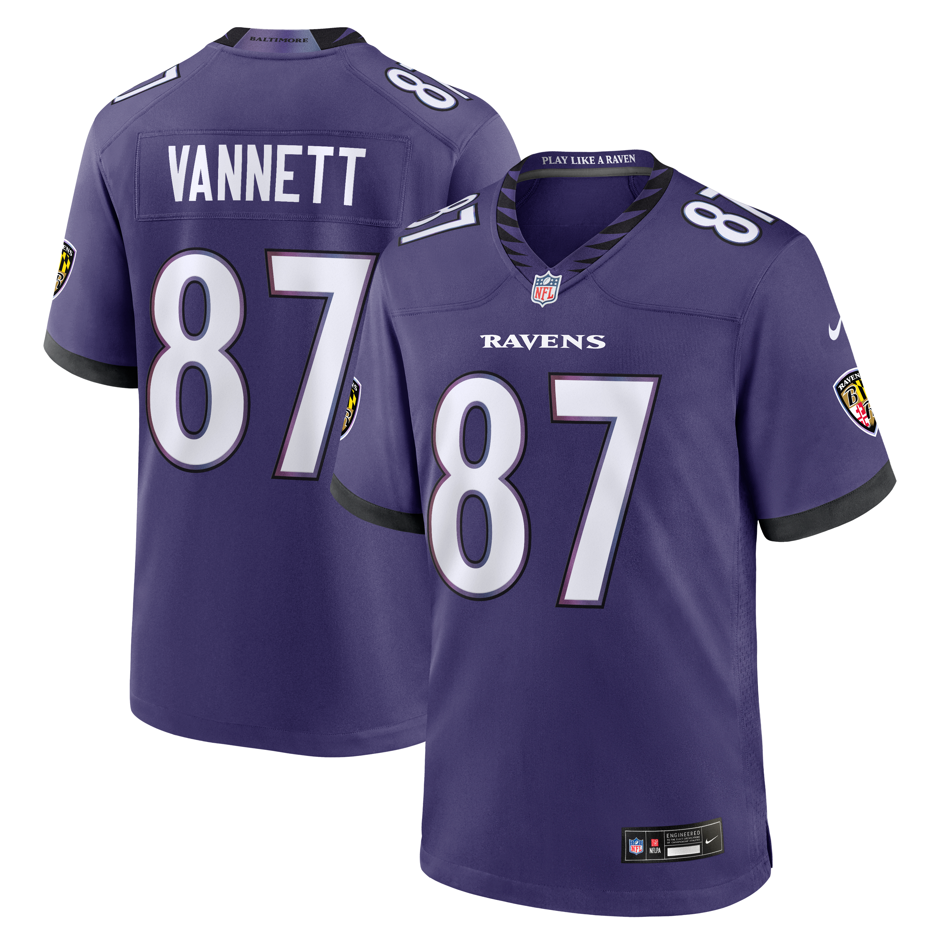 Maillot de match Nike Nick Vannett violet des Ravens Baltimore pour homme