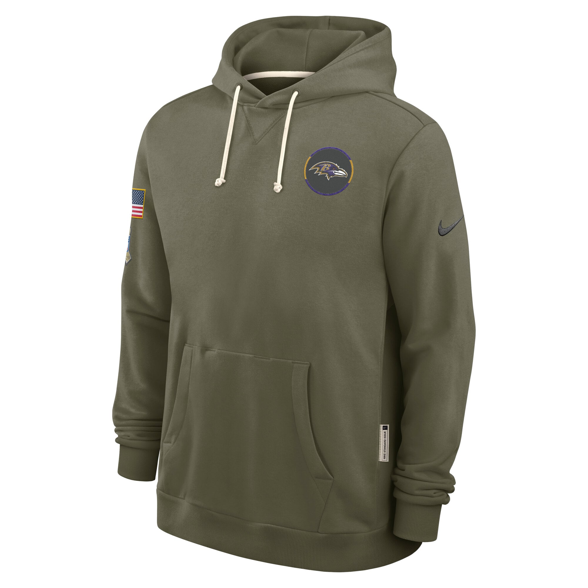 Sweat à capuche Nike Dri-FIT olive pour homme, Baltimore Ravens 2025 Salute to Service Sideline Standard Issue