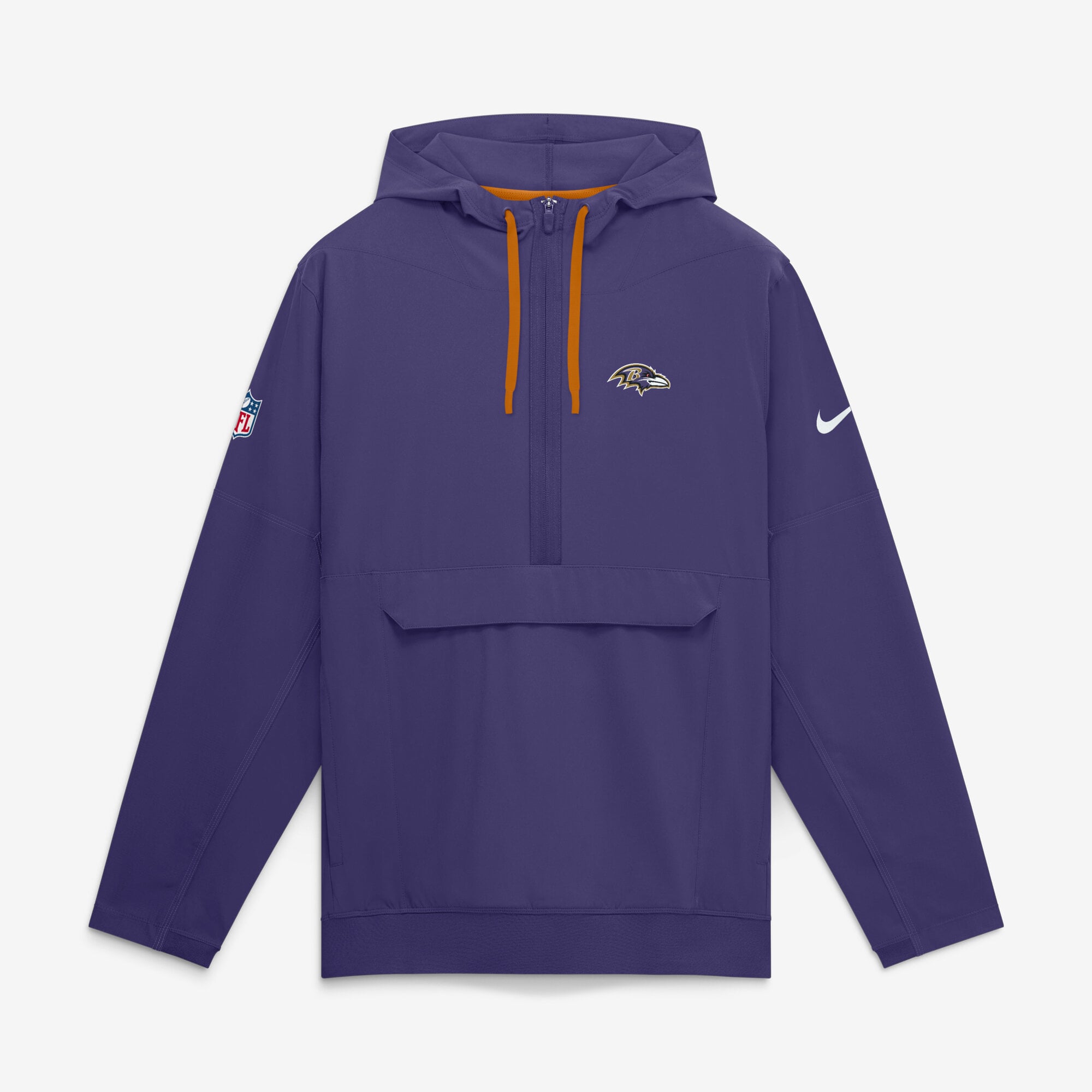 Veste anorak à demi-zip et capuche Nike violette pour homme, modèle Sideline Broken Rules des Baltimore Ravens
