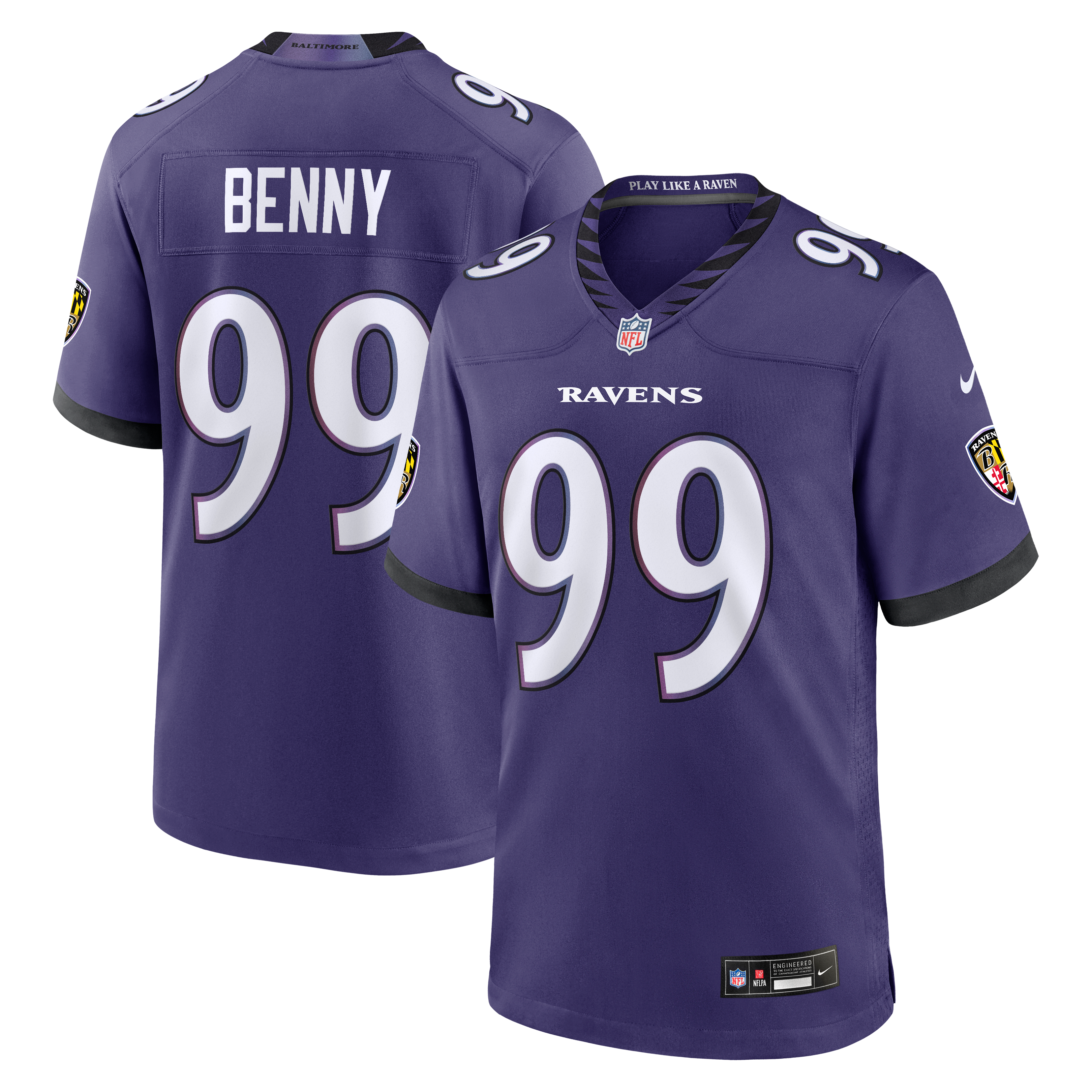 Men's Nike Rayshaun Benny Purple Baltimore Ravens Team Game Jersey