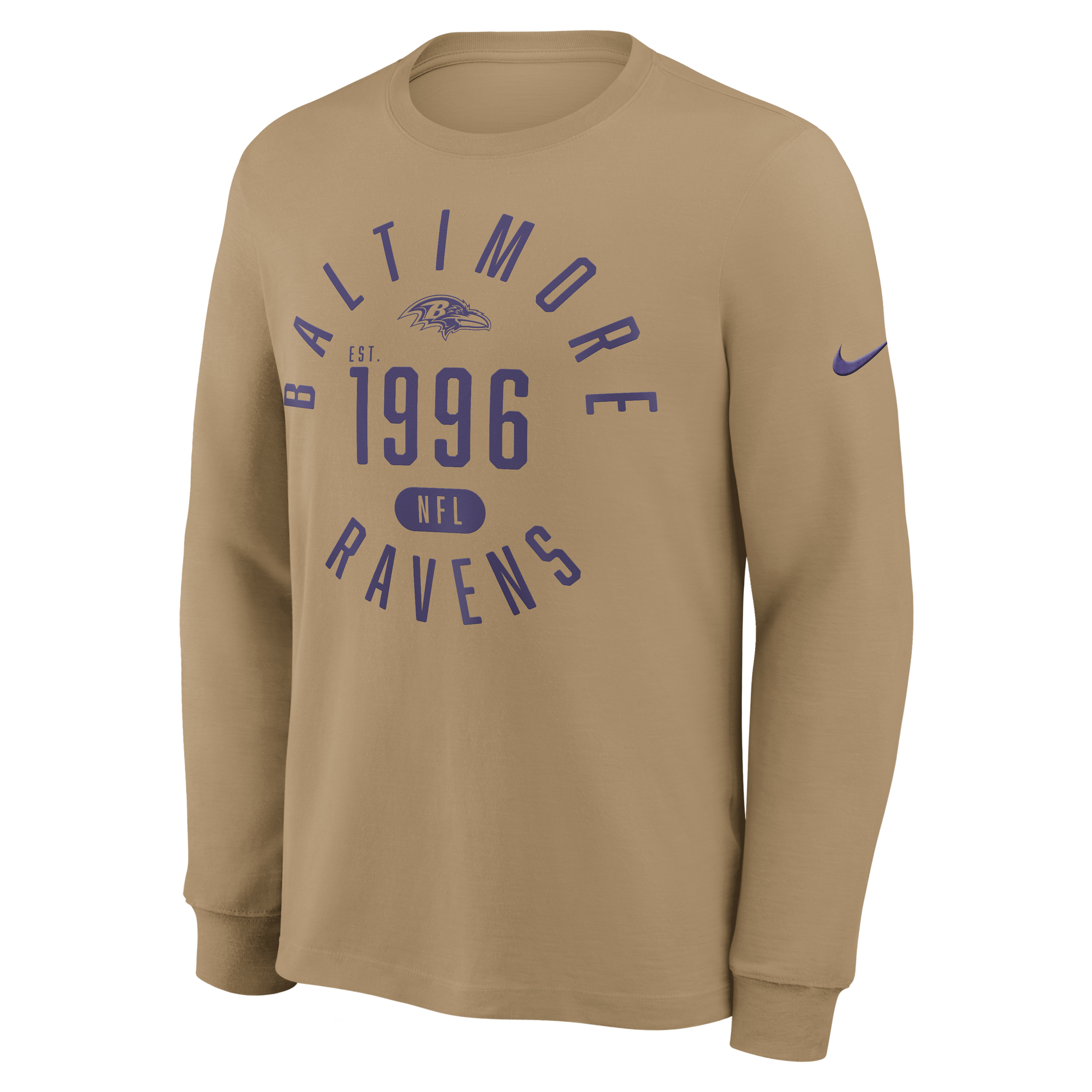 Men's Nike Tan Baltimore Ravens Blitz Package Rewind Slub Dri-FIT Long Sleeve T-Shirt
