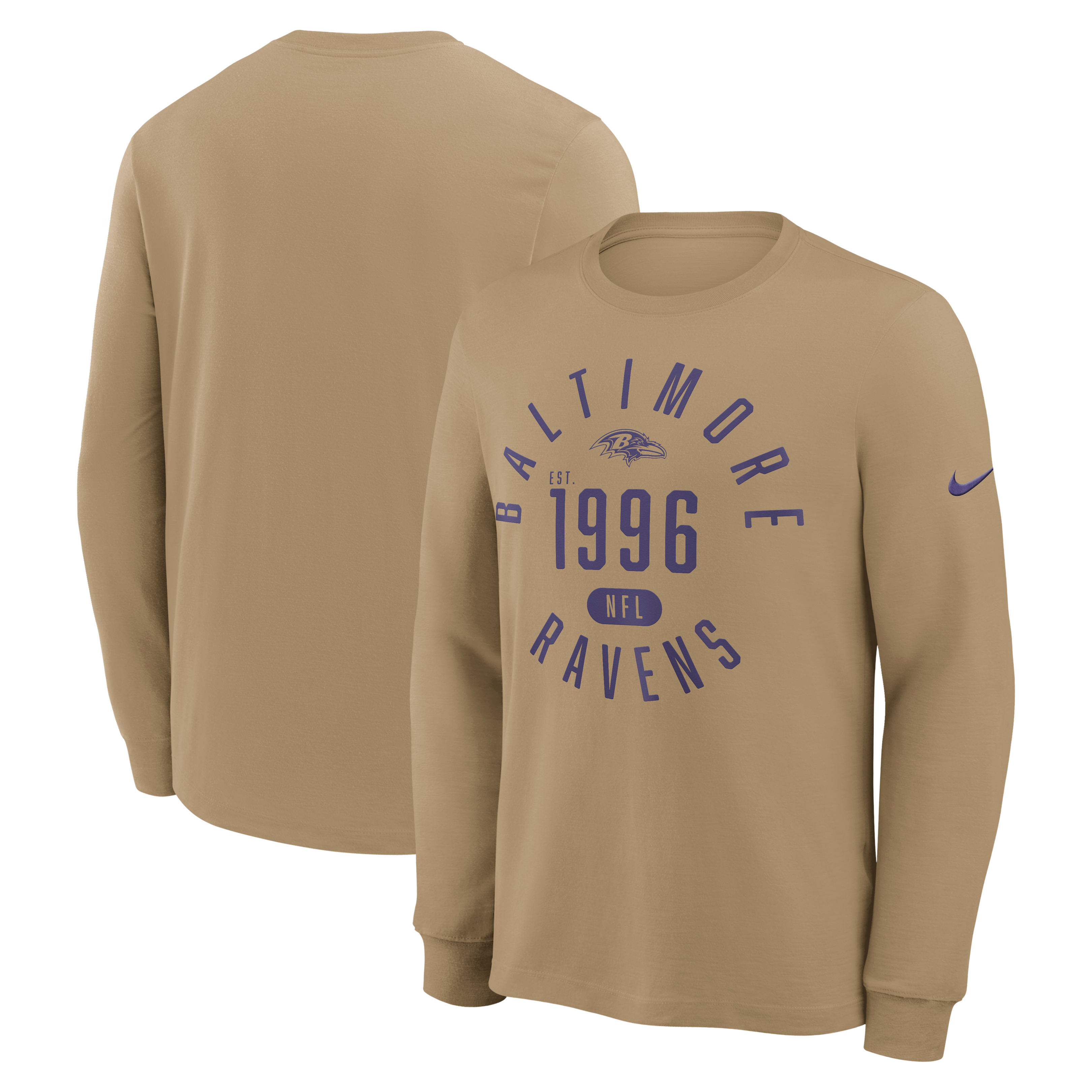 Men's Nike Tan Baltimore Ravens Blitz Package Rewind Slub Dri-FIT Long Sleeve T-Shirt