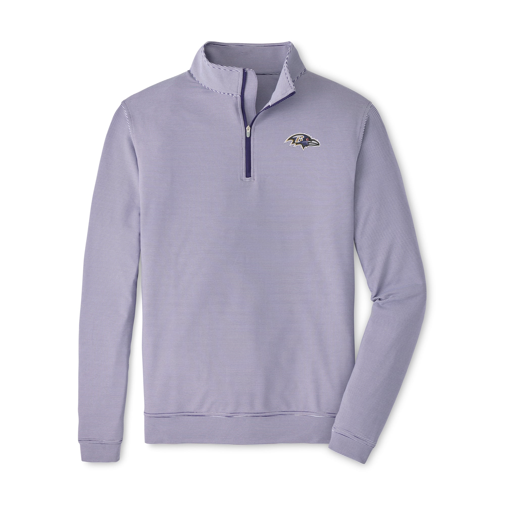 Pull à col zippé Peter Millar pour homme, violet et blanc, modèle Perth Sugar Stripe des Baltimore Ravens.