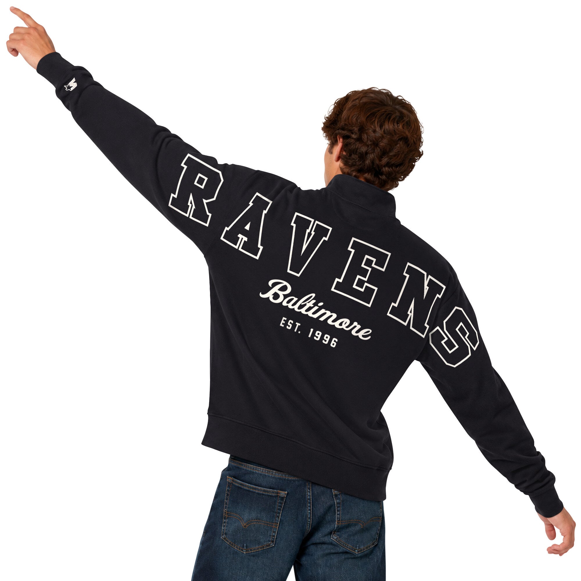Men's Starter  Black Baltimore Ravens Thursday Night Gridiron Batwing Quarter-Zip Sweatshirt