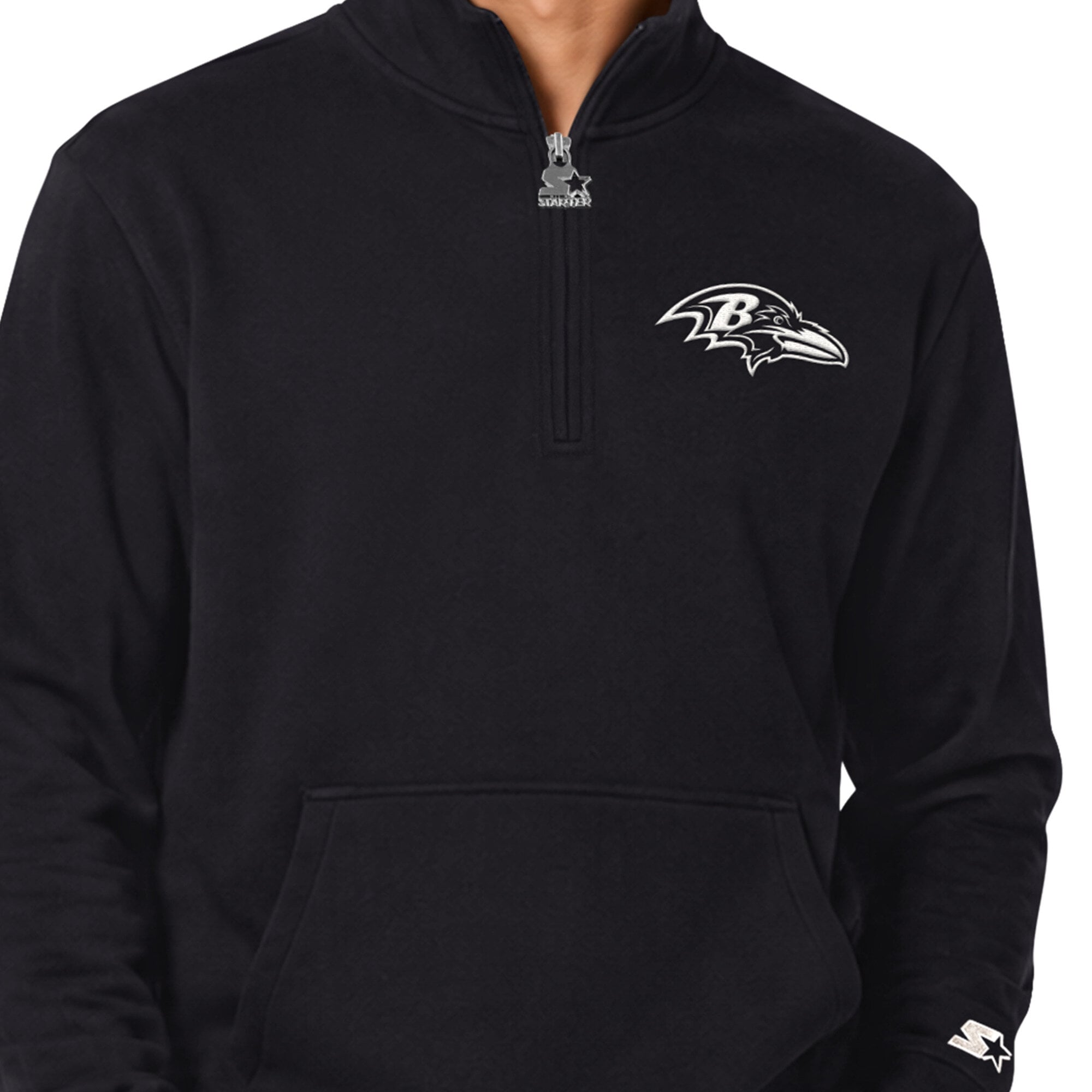 Men's Starter  Black Baltimore Ravens Thursday Night Gridiron Batwing Quarter-Zip Sweatshirt