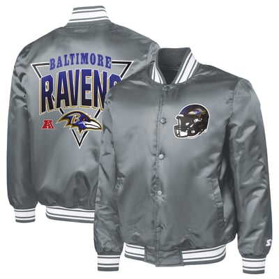  Baltimore Ravens Starter Printed Triangle Graphic Satin Full-Snap Varsity Jacket - Gray