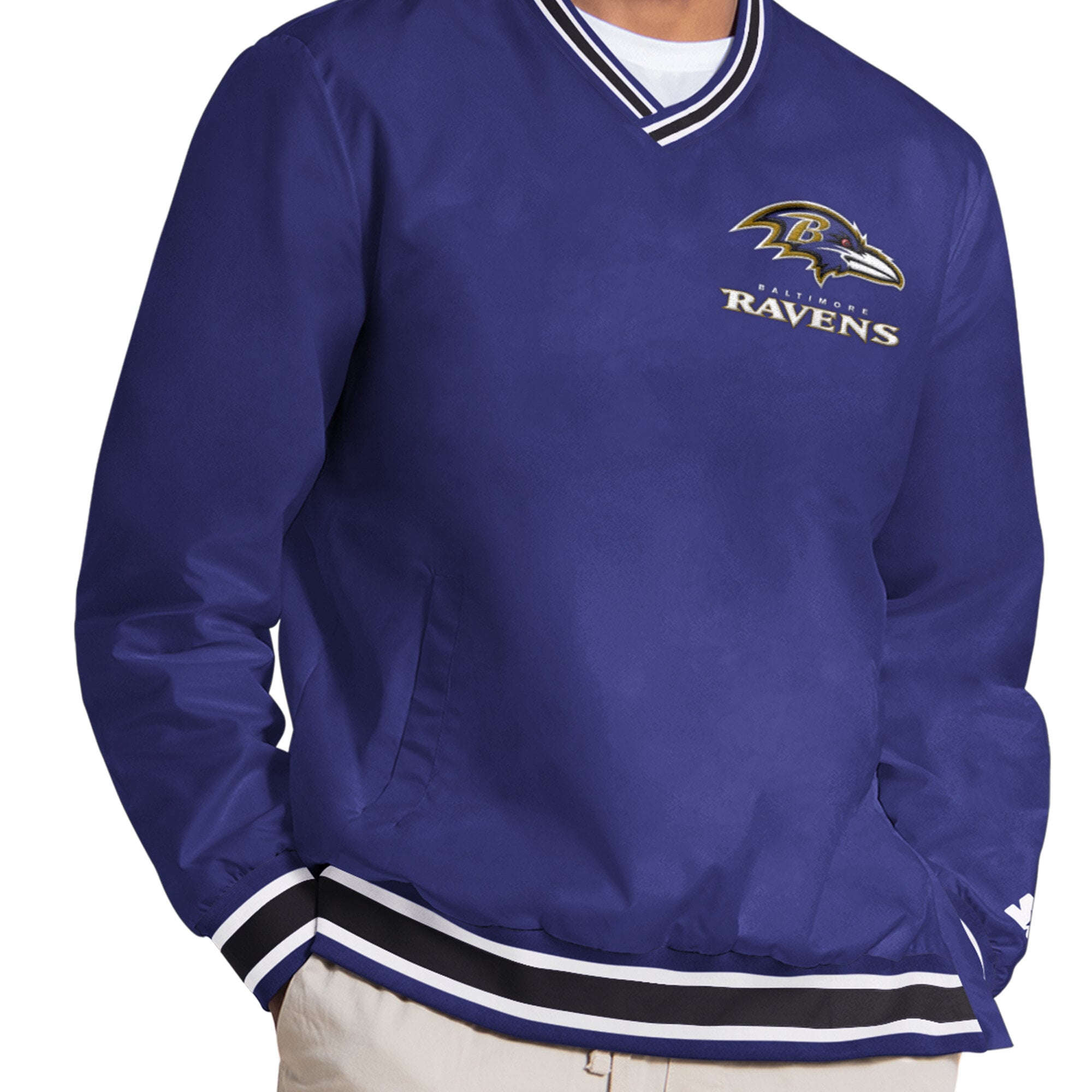 Pull à col en V Starter Lamar Jackson violet Baltimore Ravens pour homme