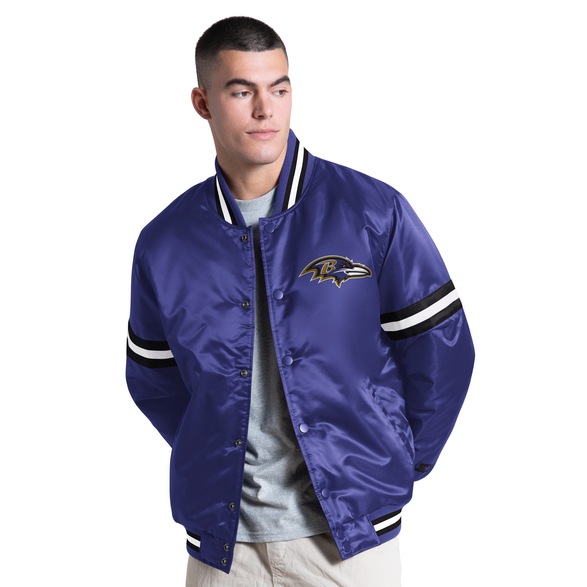 Veste universitaire Starter violette pour homme, modèle Courtside des Ravens de Baltimore.