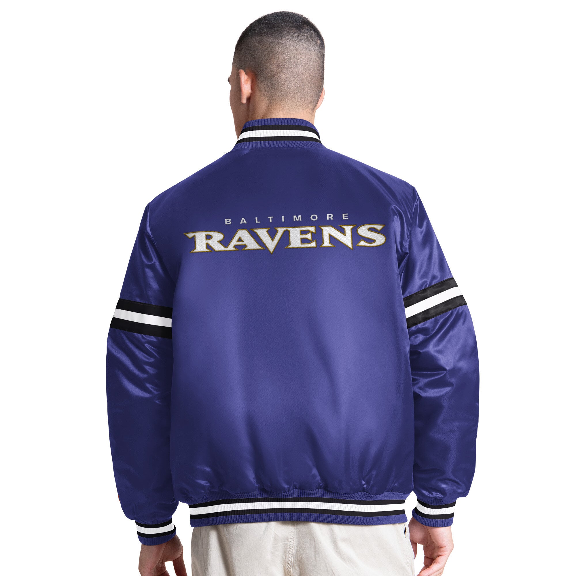 Veste universitaire Starter violette pour homme, modèle Courtside des Ravens de Baltimore.