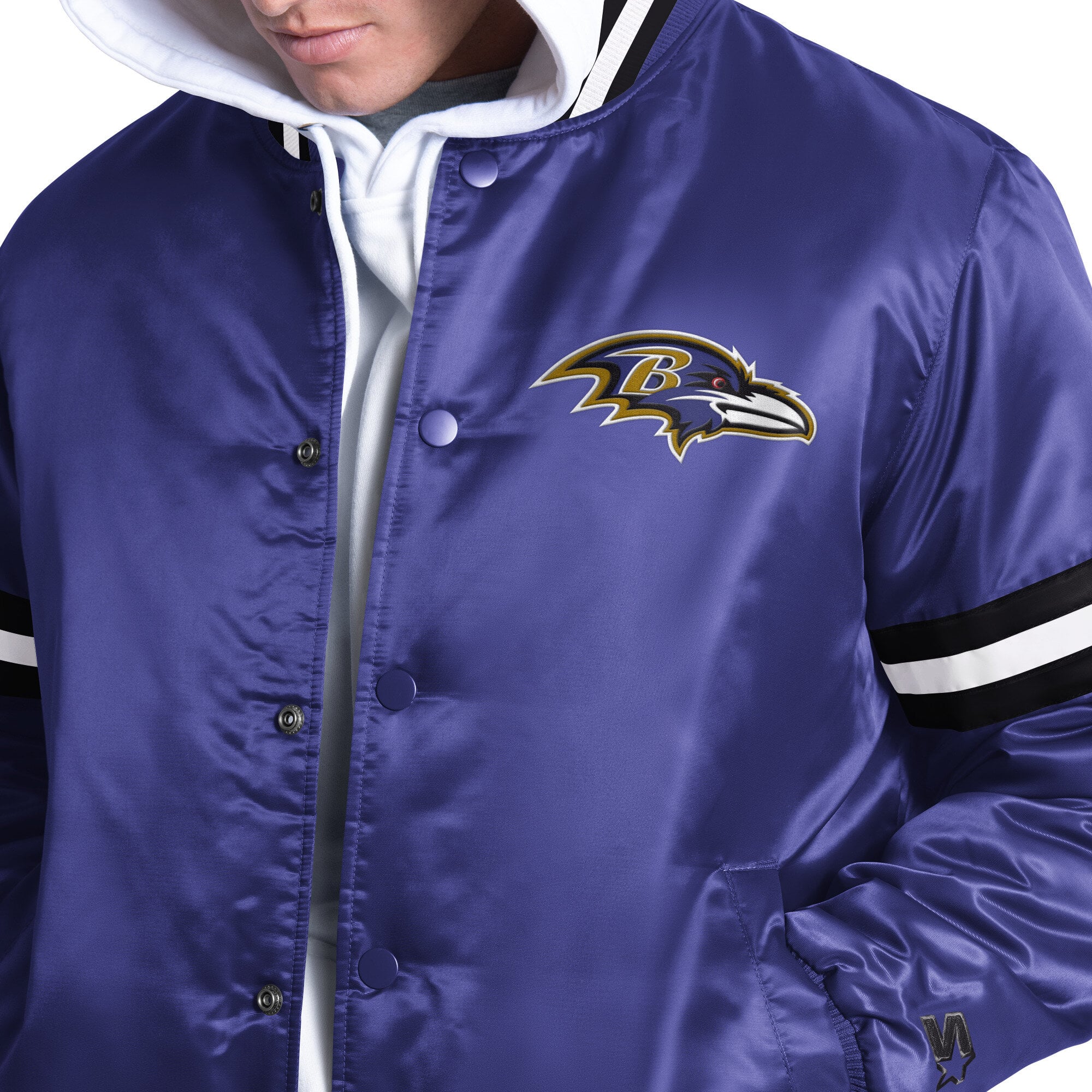 Veste universitaire Starter violette pour homme, modèle Courtside des Ravens de Baltimore.