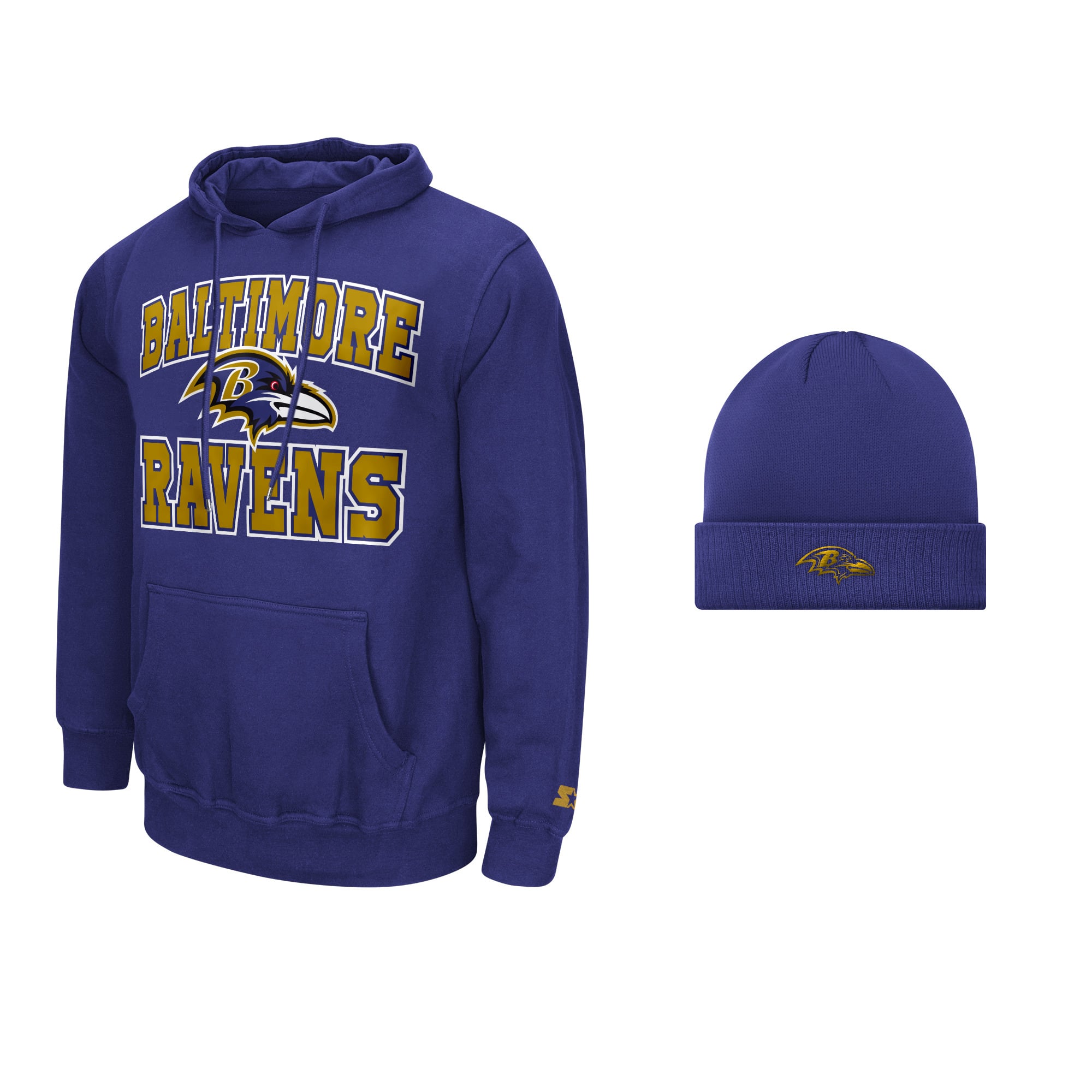 Men's Starter  Purple Baltimore Ravens Hoodie and Cuffed Knit Hat Combo Pack