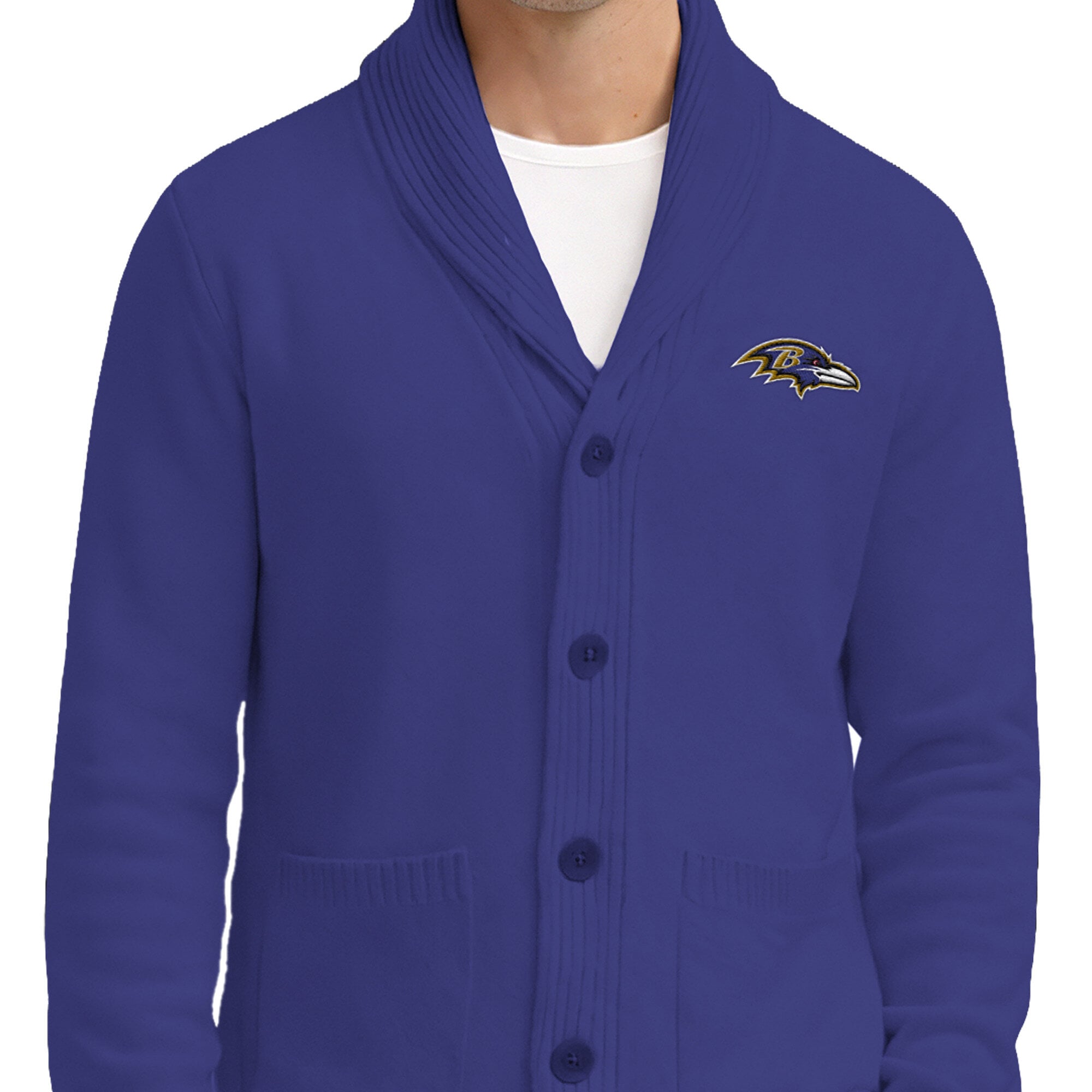 Gilet cardigan Starter violet Baltimore Ravens pour homme, col châle, maille épaisse