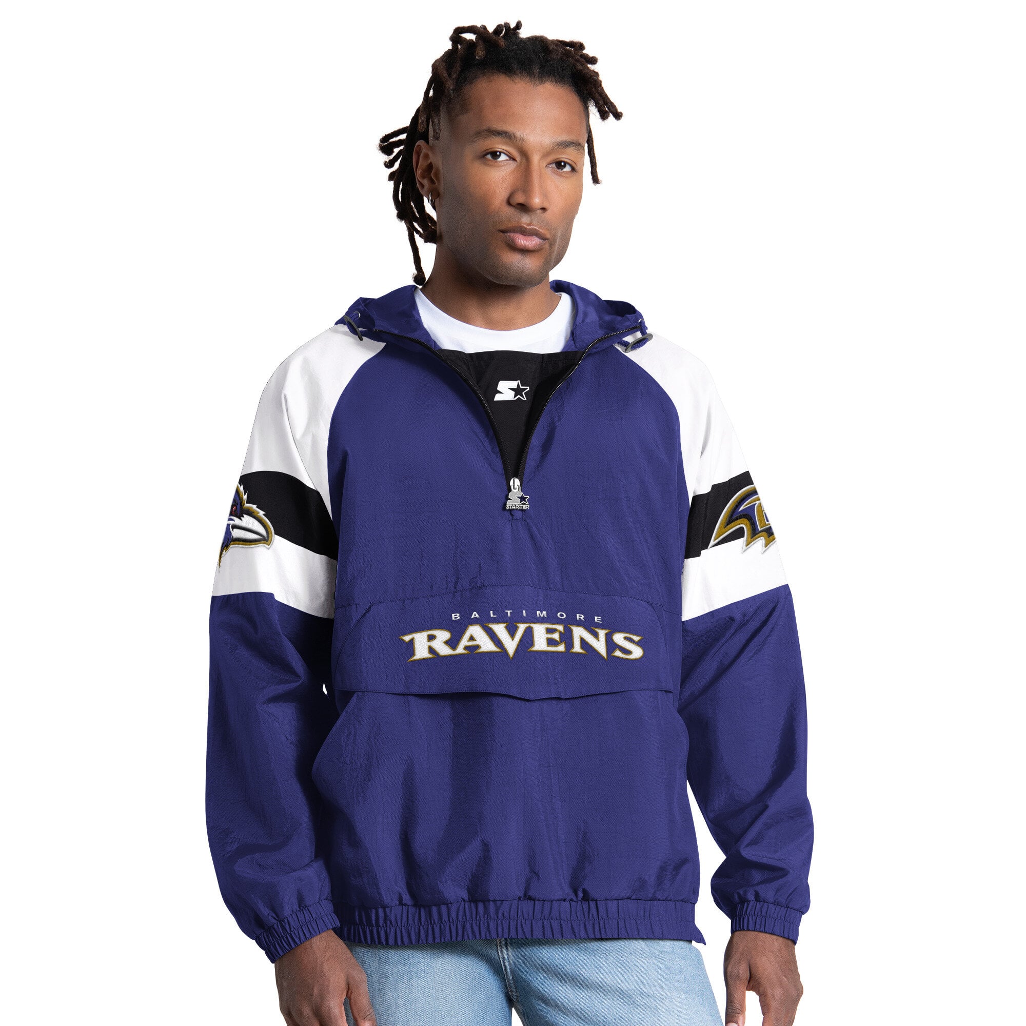 Men's Starter Purple Baltimore Ravens Street Cut Half-Zip Jacket