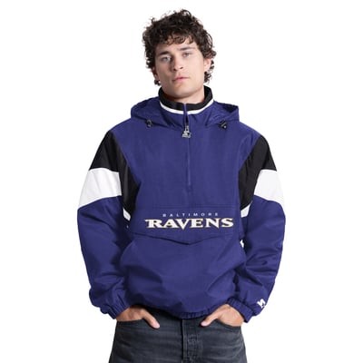 Baltimore Ravens Starter The Throwback Half-Zip Hooded Jacket - Purple