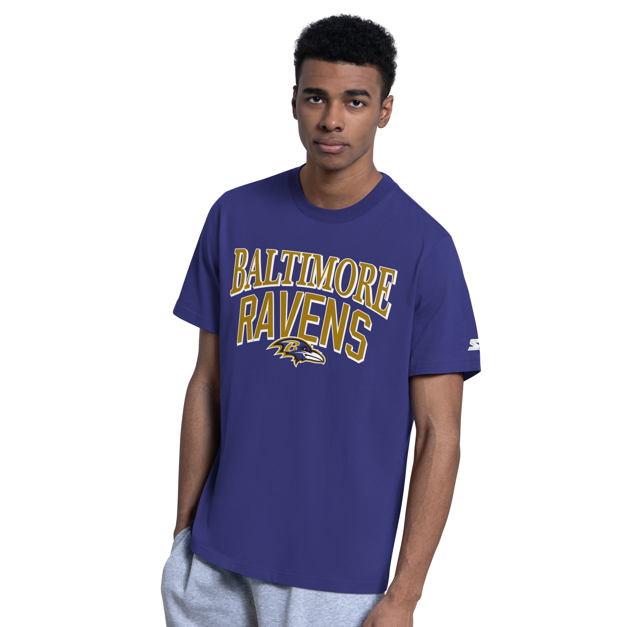 Lot de deux t-shirts à logo Baltimore Ravens pour homme, couleur violet/gris chiné, la marque Starter.