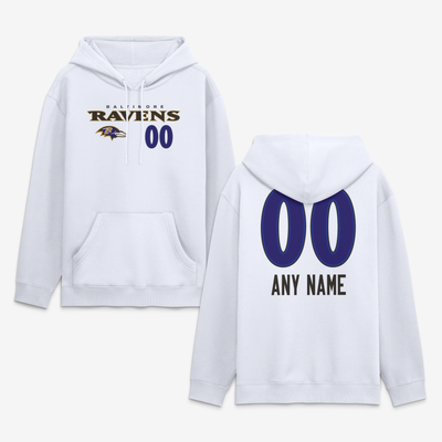 Baltimore Ravens  Touchdown Wordmark Personalized Name & Number Hoodie - White
