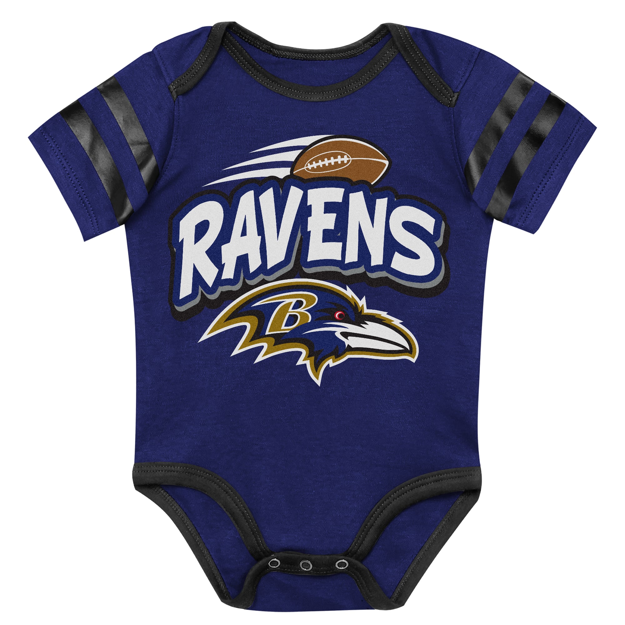 Newborn Outerstuff Purple Baltimore Ravens Pint Prodigy Bodysuit, Bib & Cuffed Knit Hat Set