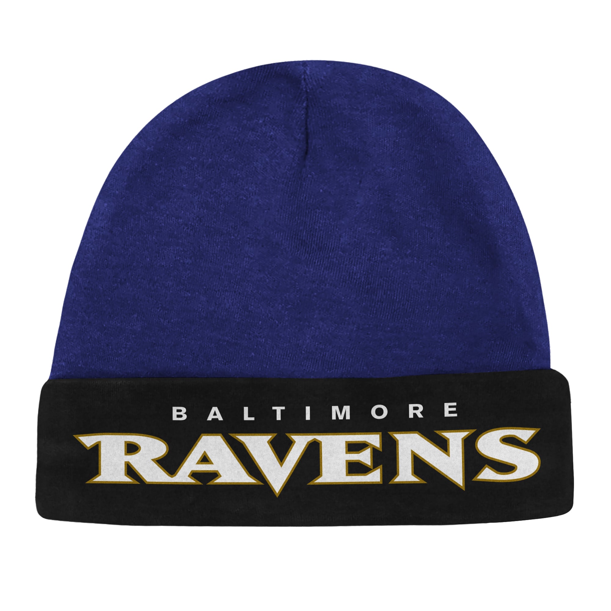 Newborn Outerstuff Purple Baltimore Ravens Pint Prodigy Bodysuit, Bib & Cuffed Knit Hat Set