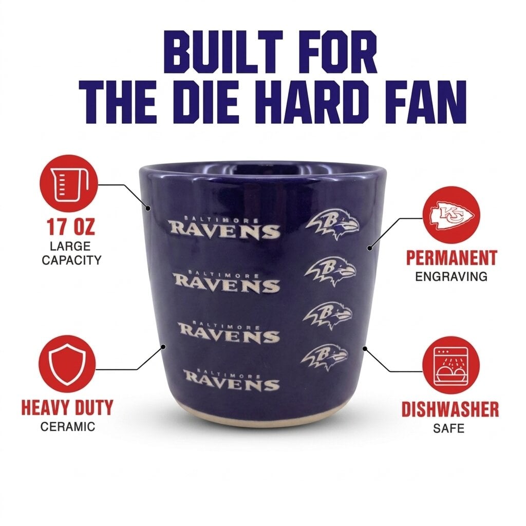 Mug Pegasus Baltimore Ravens 17 oz, logo ton sur ton, finition sablée