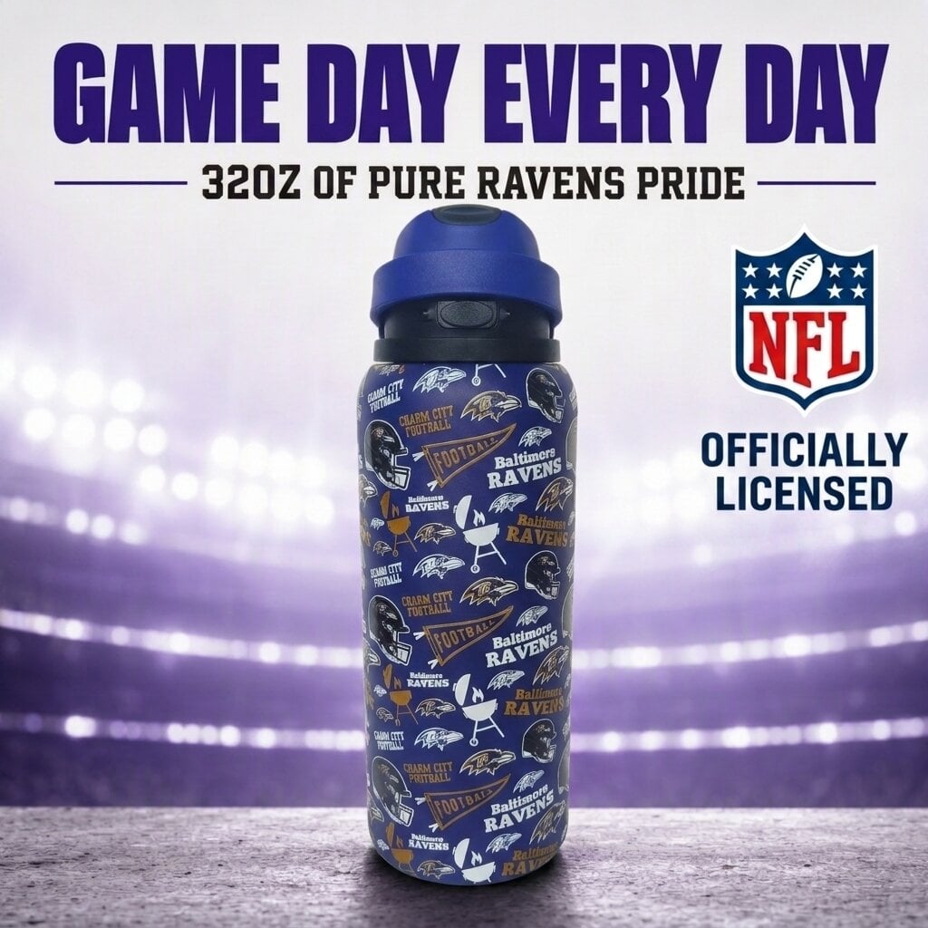 Gourde Pegasus Baltimore Ravens 32 oz en acier inoxydable ProPress avec fanion pour les jours de match