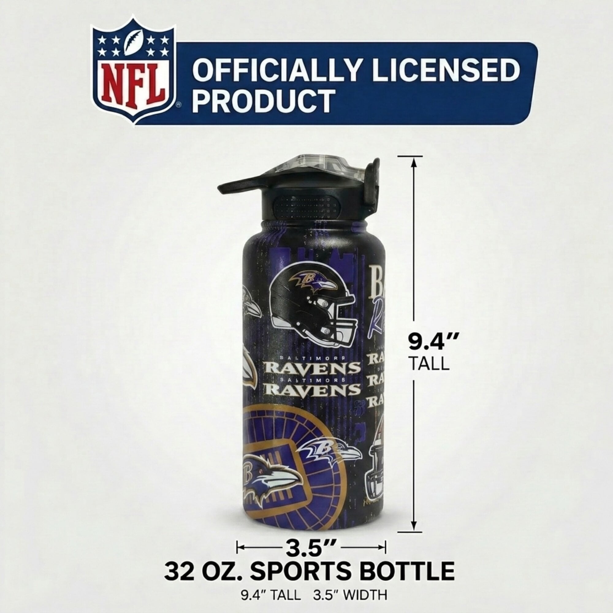 Pegasus Baltimore Ravens 32oz. Home Field Mashup Stainless Steel ProPress Water Bottle