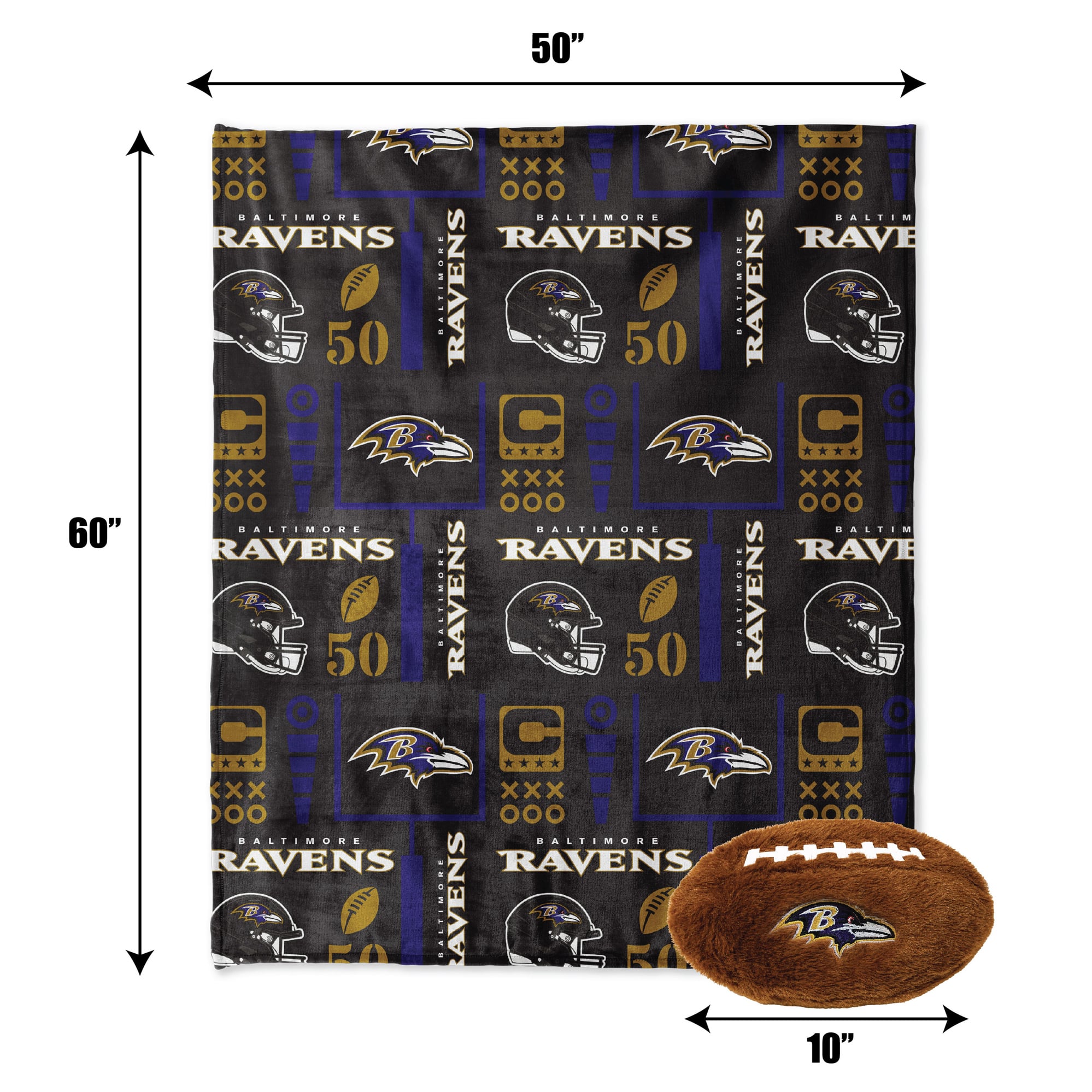 Pegasus Baltimore Ravens 50" x 60" Blackout Team Spirit Ultra Soft Throw & Plush Football Combo Pack