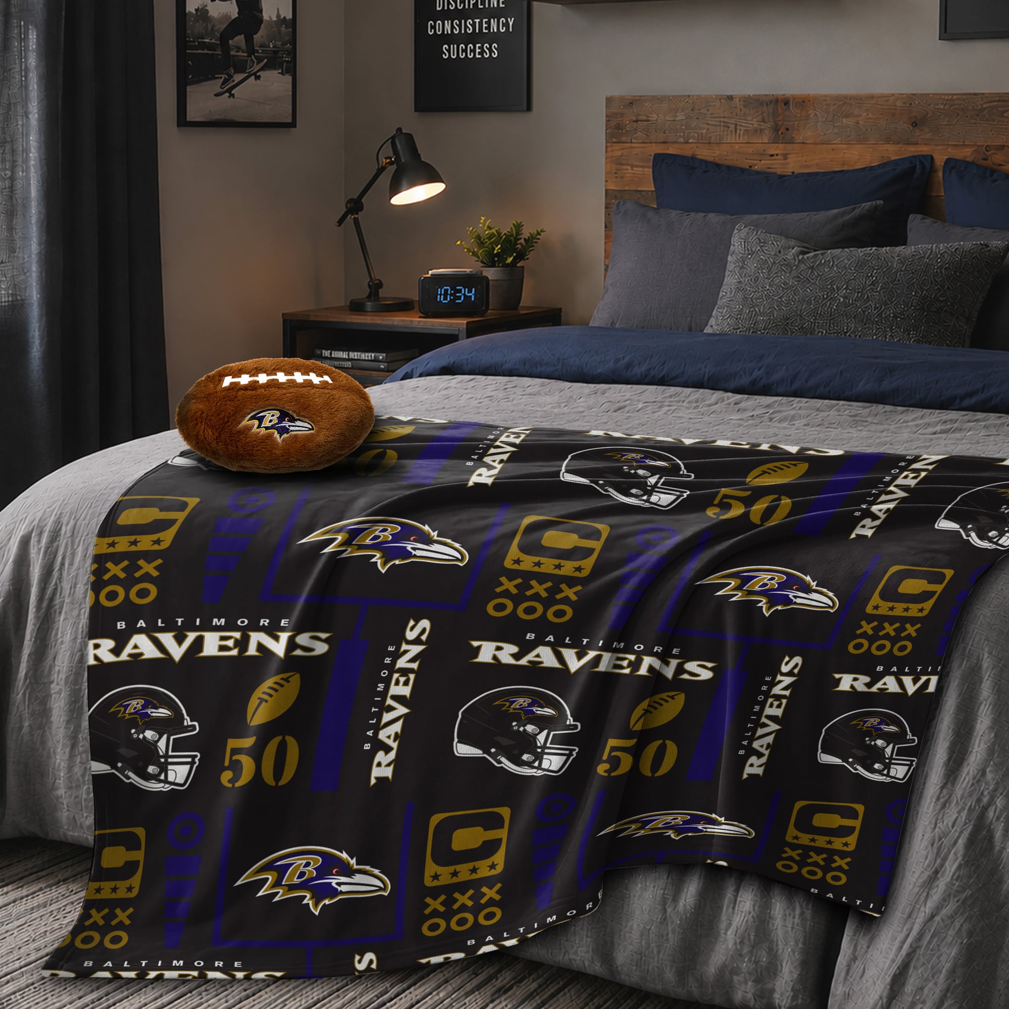 Pegasus Baltimore Ravens 50" x 60" Blackout Team Spirit Ultra Soft Throw & Plush Football Combo Pack