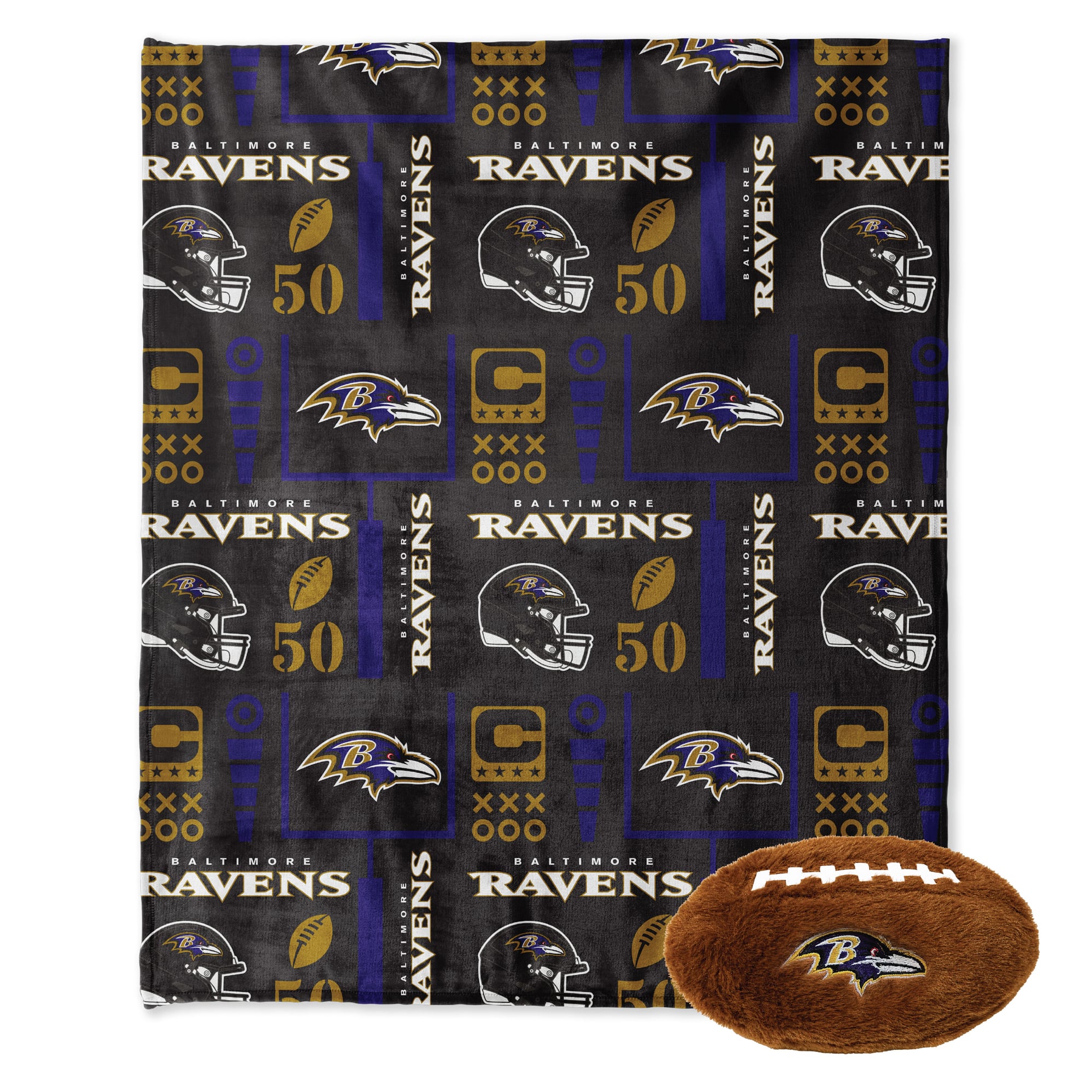 Pegasus Baltimore Ravens 50" x 60" Blackout Team Spirit Ultra Soft Throw & Plush Football Combo Pack