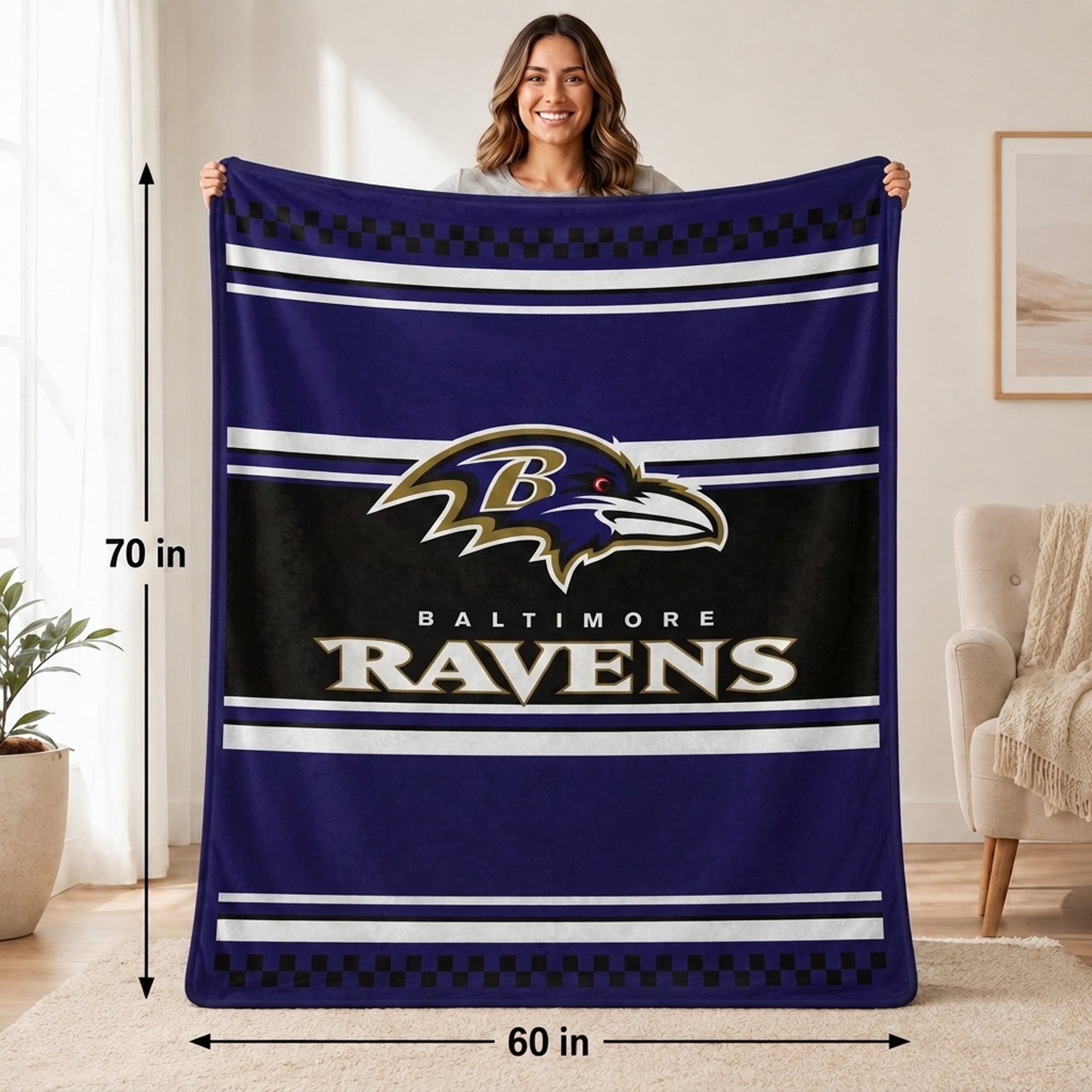 Couverture en fausse fourrure à carreaux Pegasus Baltimore Ravens 60" x 70"