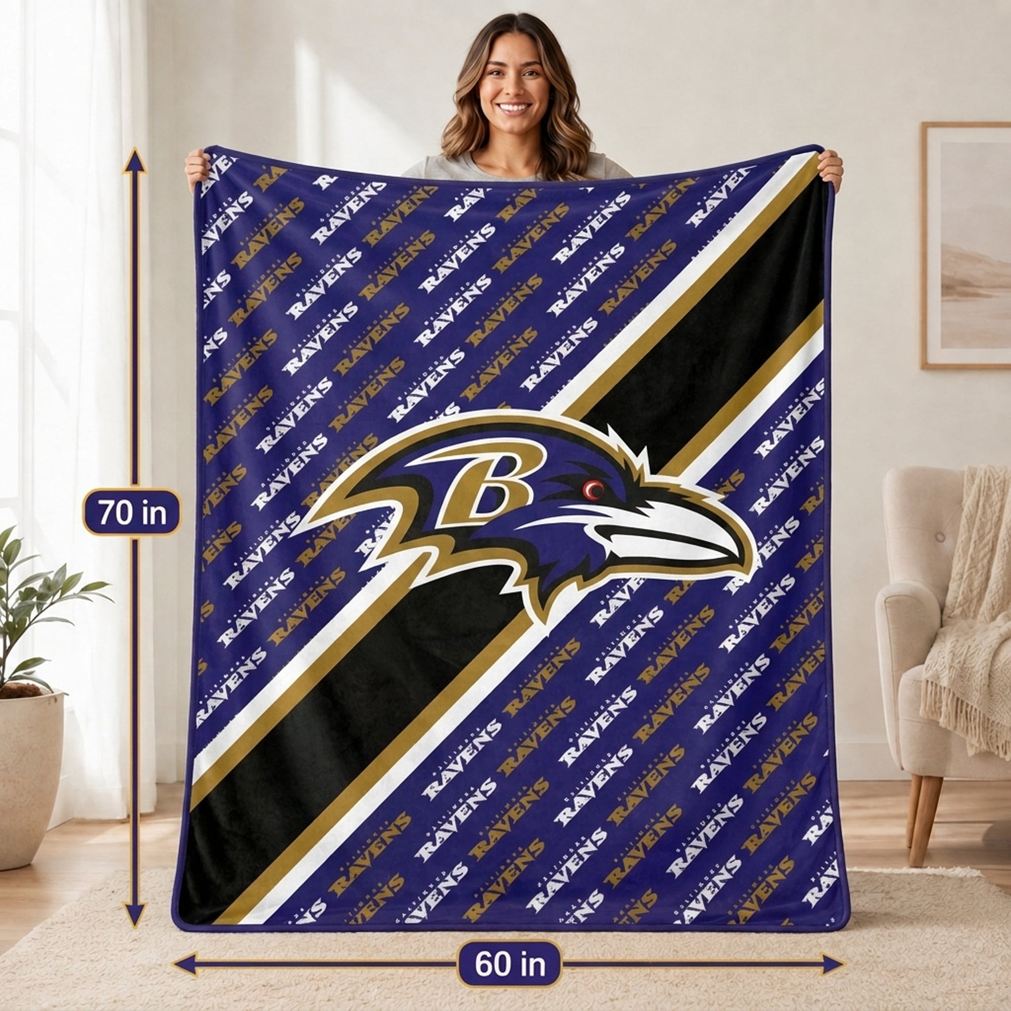 Pegasus Baltimore Ravens 60" x 70" Diagonal Lined Wordmark Ultra Soft Blanket